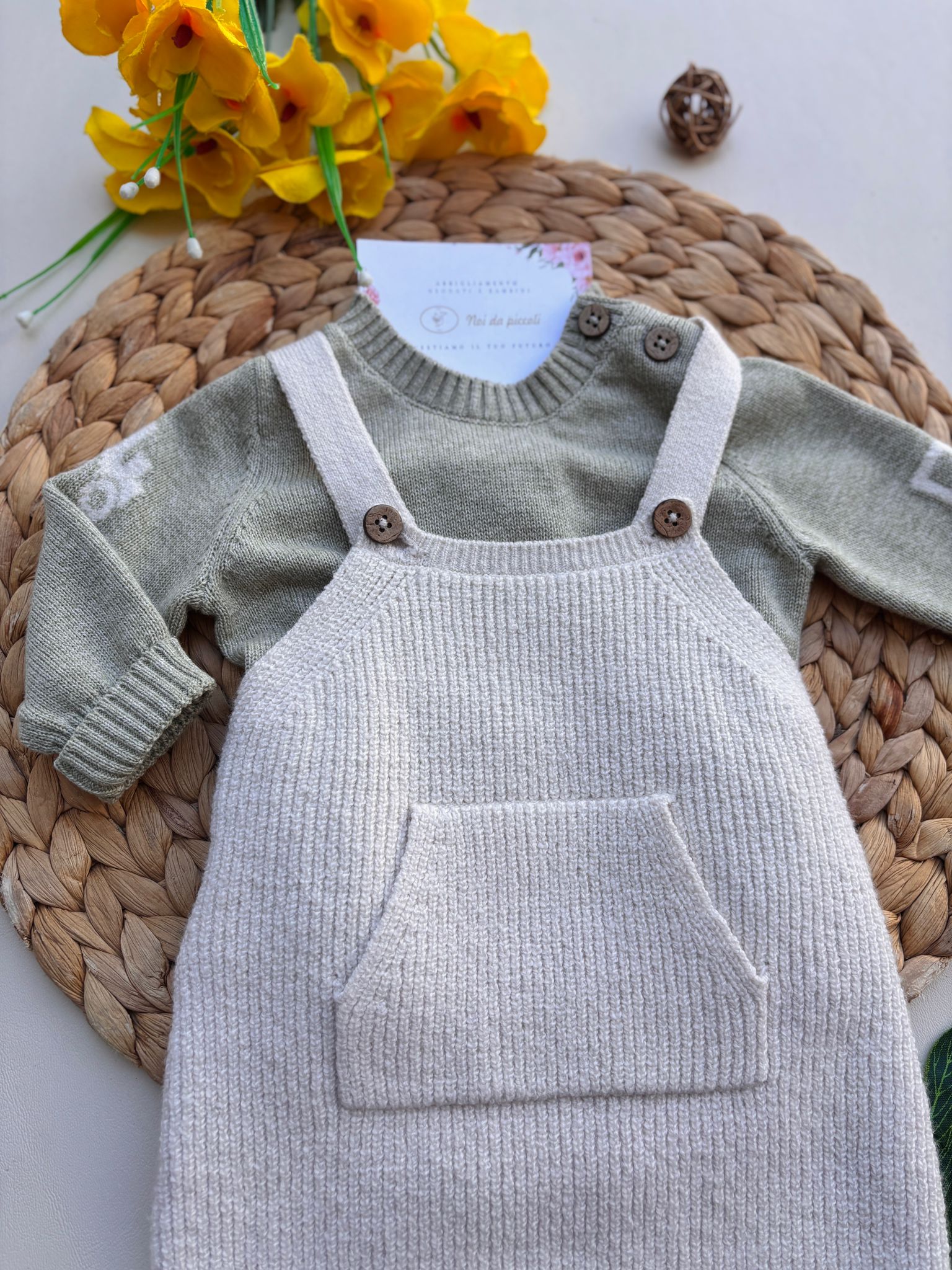 COMPLETO COTONE CALDO BEIGE E VERDE - Noi da piccoli