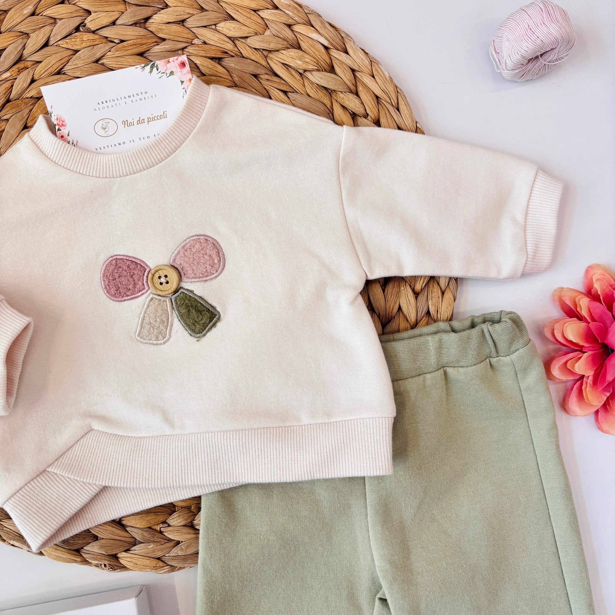 COMPLETO COTONE CALDO PANNA E ROSA - Noi da piccoli