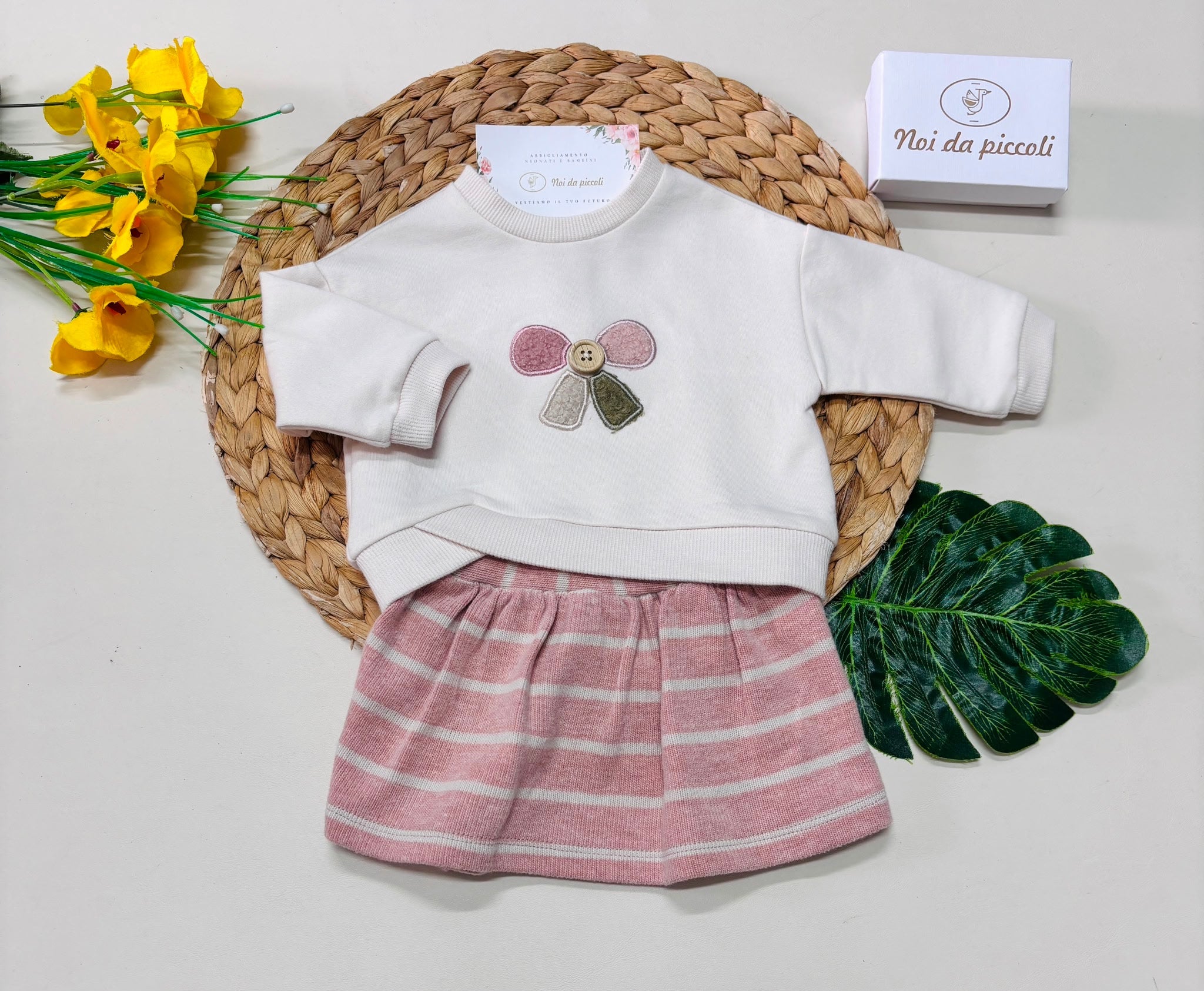 COMPLETO COTONE CALDO PANNA E ROSA - Noi da piccoli