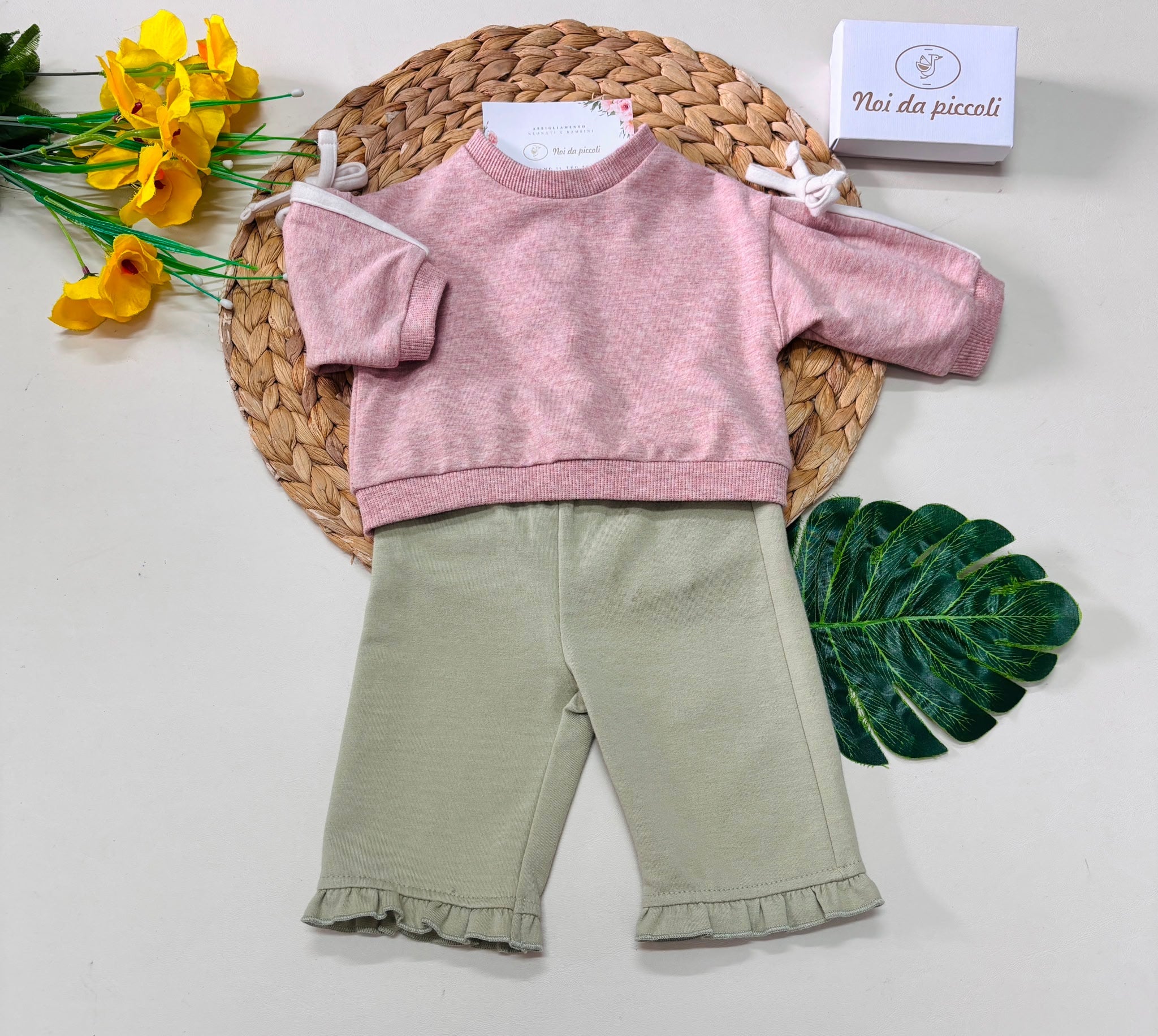 COMPLETO COTONE CALDO ROSA E VERDE - Noi da piccoli