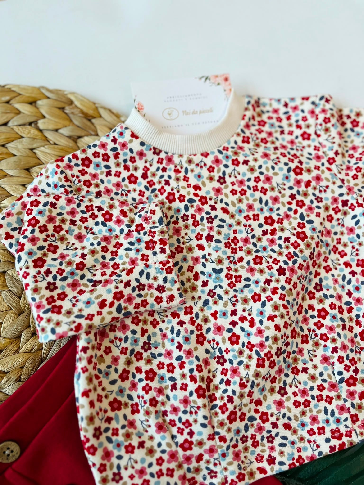 COMPLETO FLOREALE ROSSO IN COTONE CALDO - Noi da piccoli