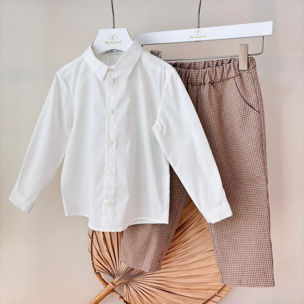COMPLETO IN COTONE CALDO BEIGE CON FANTASIA PIED-DE-POULE - Noi da piccoli