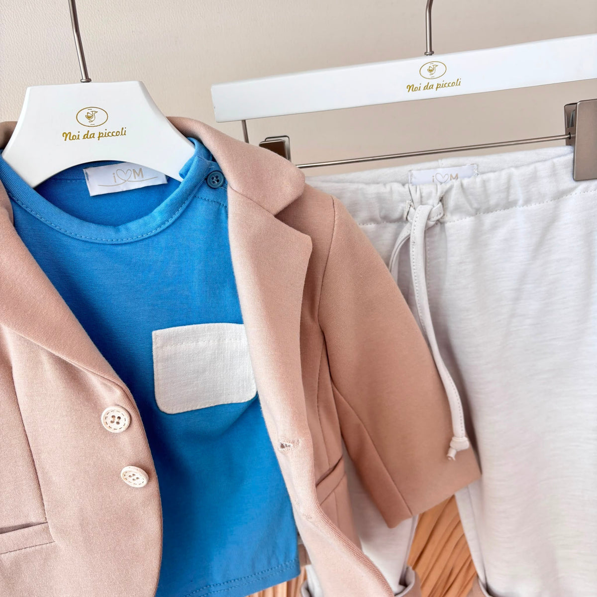 COMPLETO IN COTONE CALDO BEIGE E BLU - Noi da piccoli