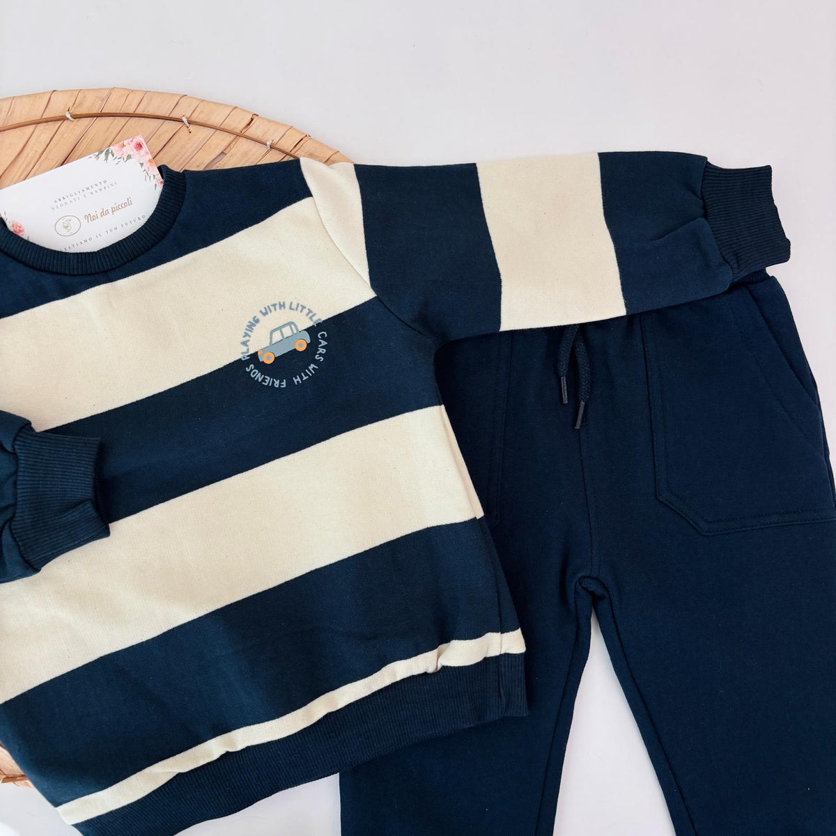 Blue Striped Brushed Cotton Set with Sweatshirt STREET MONKEY - Noi da piccoli