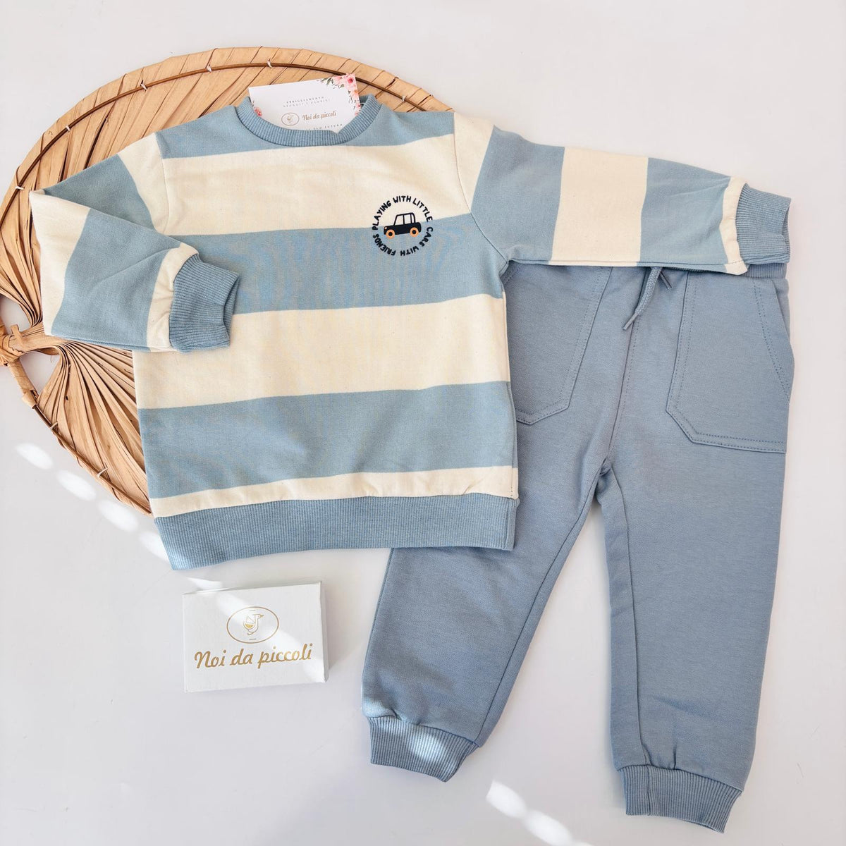 Sky Blue Striped Brushed Cotton Set STREET MONKEY