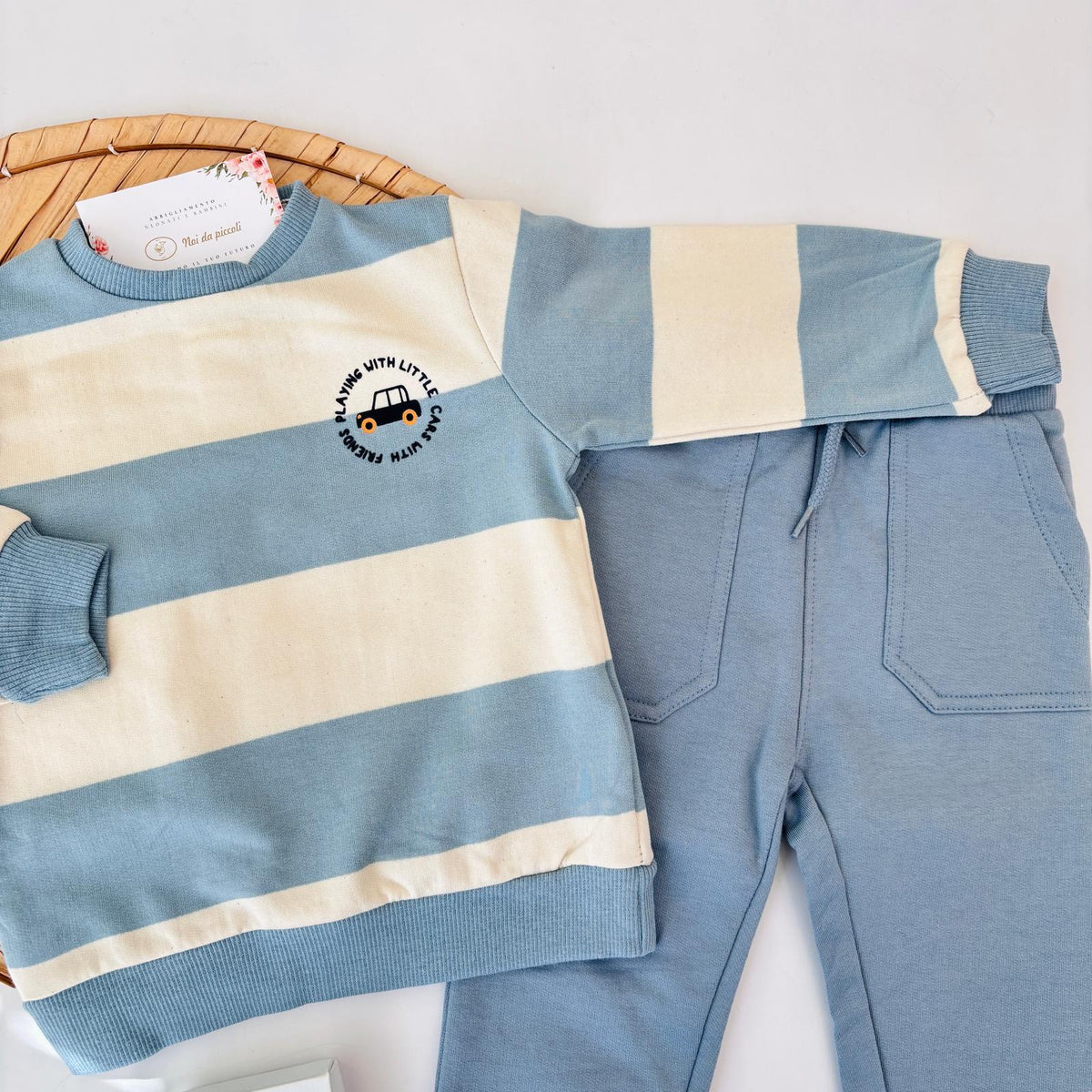Sky Blue Striped Brushed Cotton Set STREET MONKEY - Noi da piccoli