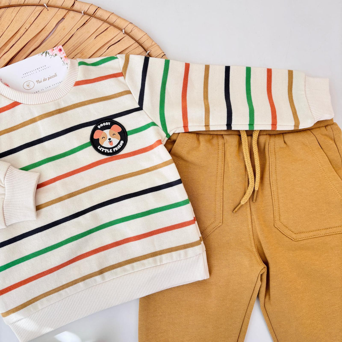 Mustard Striped Brushed Cotton Set STREET MONKEY - Noi da piccoli