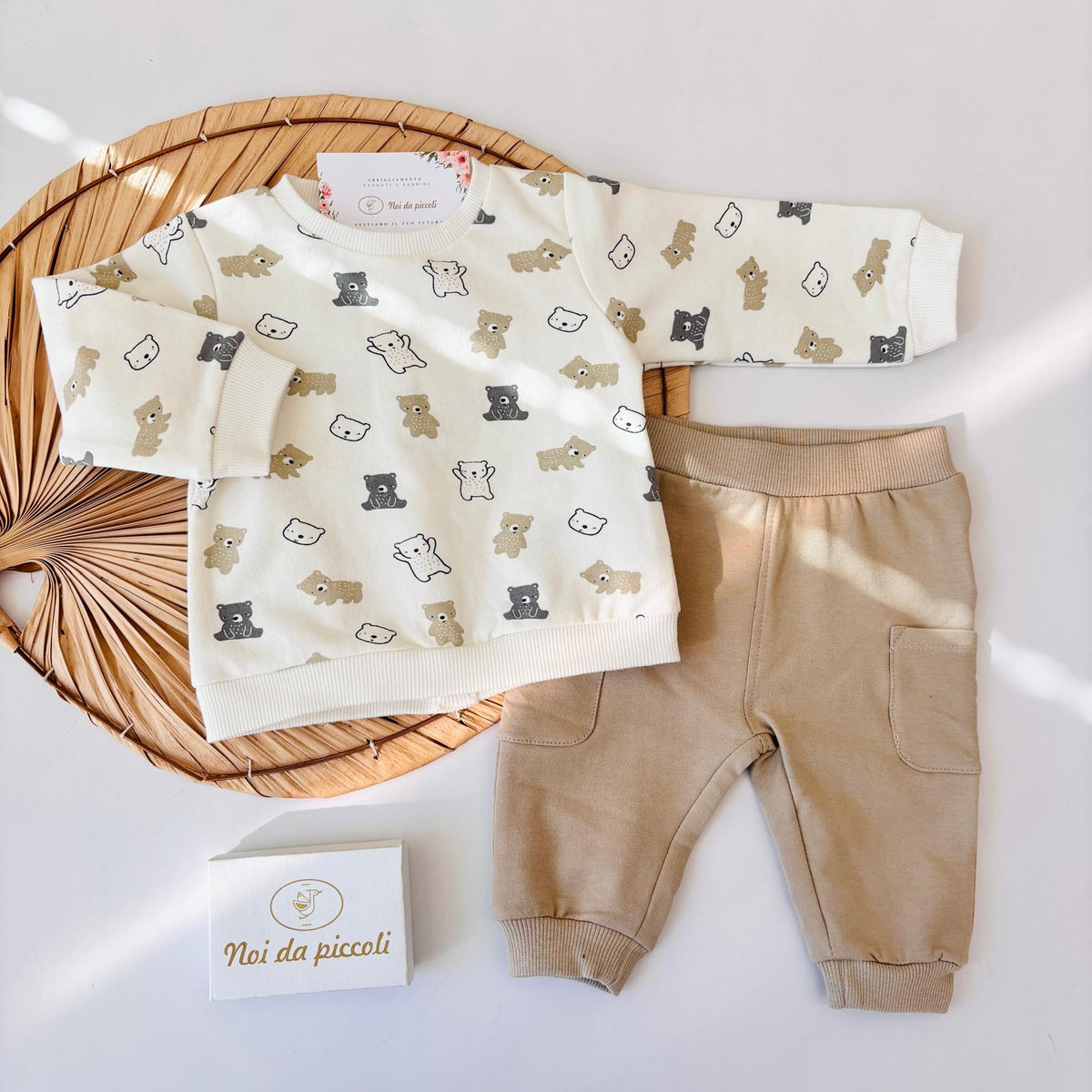 Beige Brushed Cotton Set with Teddy Bears STREET MONKEY