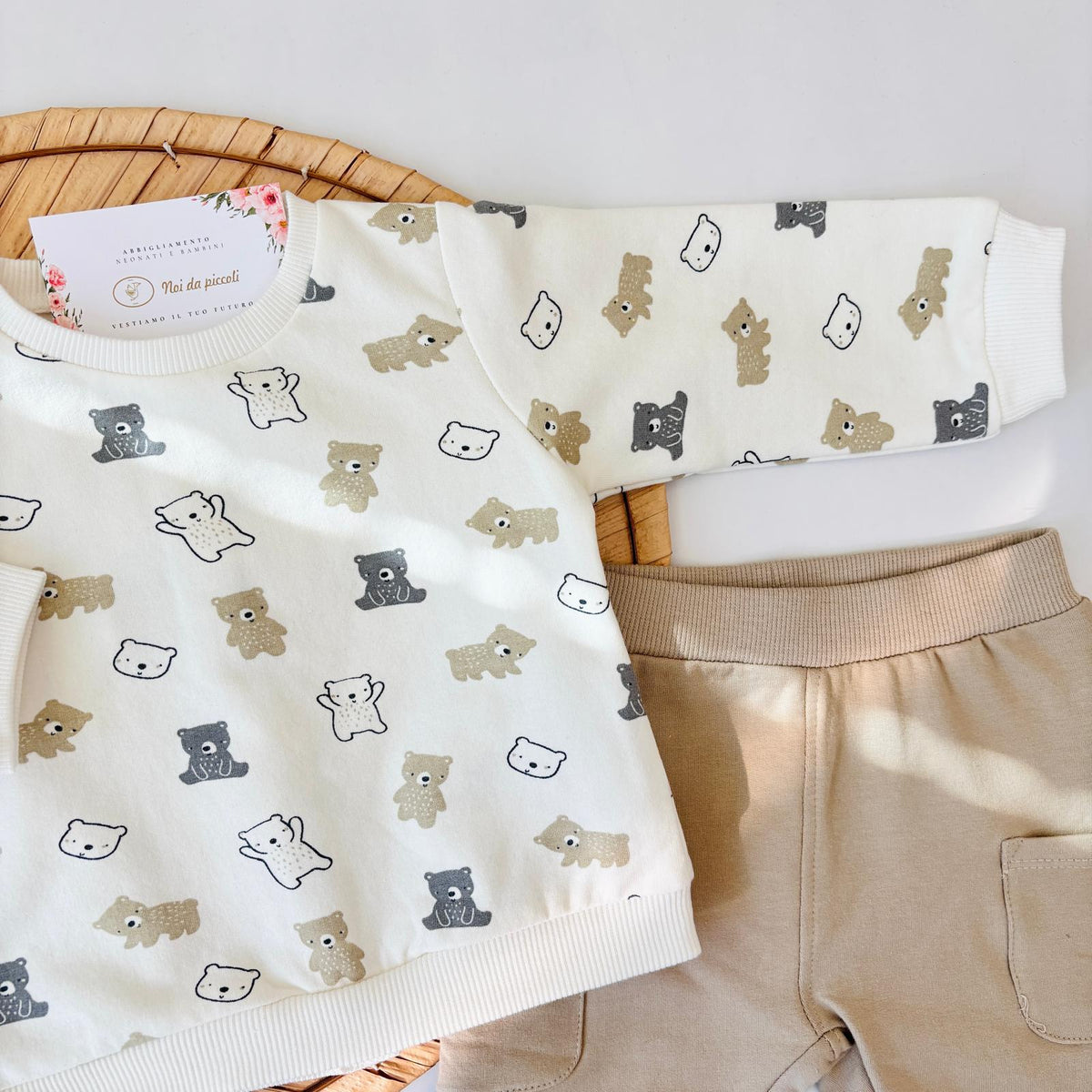 Beige Brushed Cotton Set with Teddy Bears STREET MONKEY - Noi da piccoli