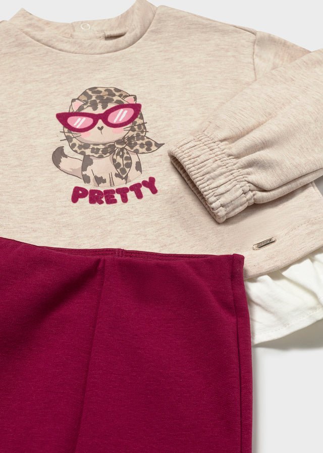 COMPLETO IN COTONE CALDO FRAGOLA CON SCRITTA "PRETTY" - Noi da piccoli