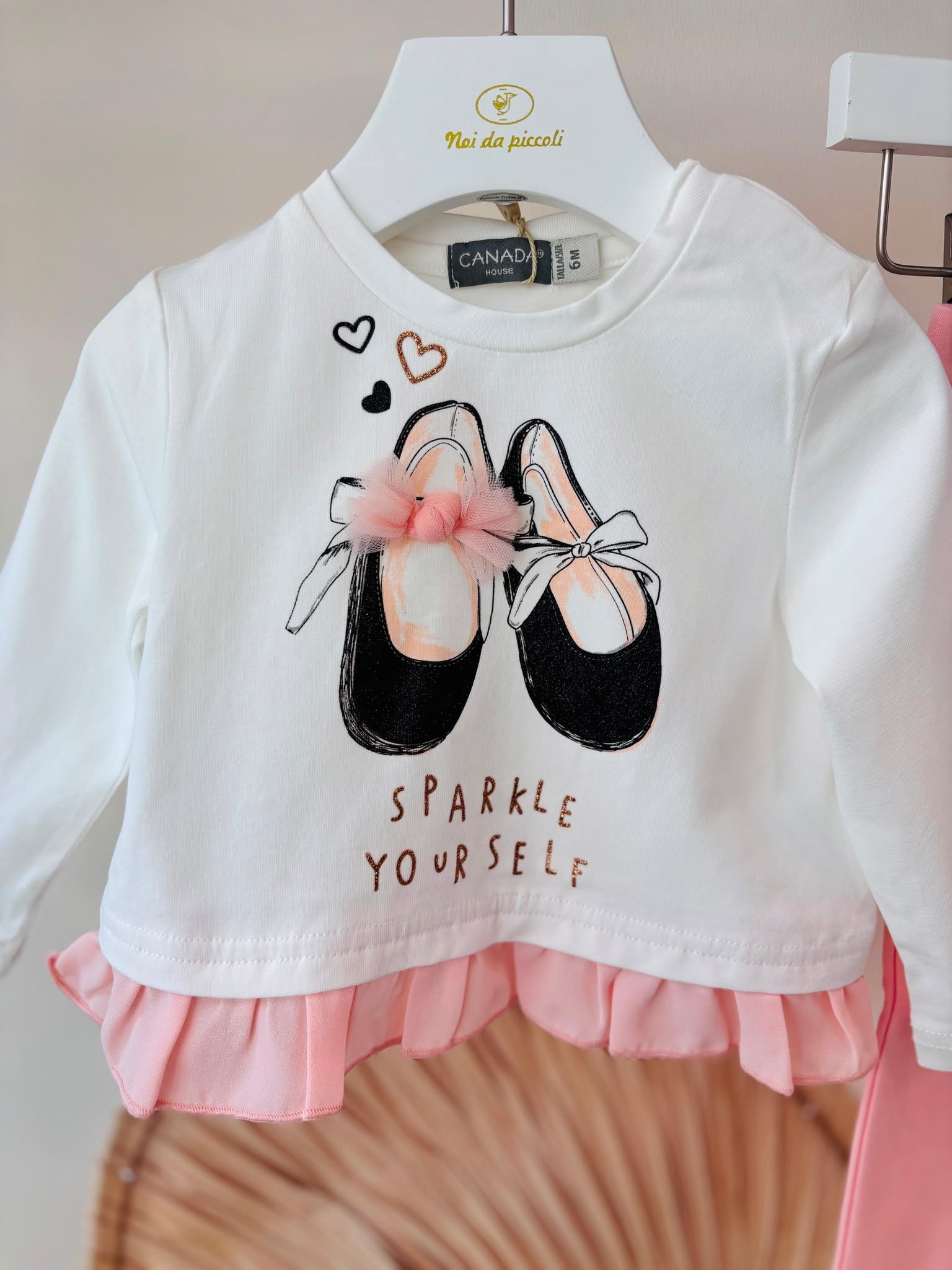 COMPLETO IN COTONE CALDO ROSA BABY CON STAMPA FRONTALE SCARPINE - Noi da piccoli