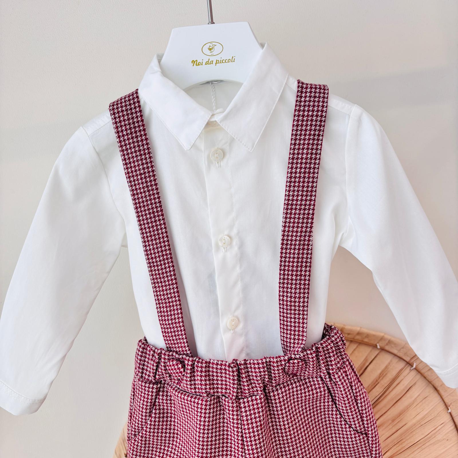 COMPLETO IN COTONE CALDO ROSSO CON FANTASIA PIED-DE-POULE - Noi da piccoli