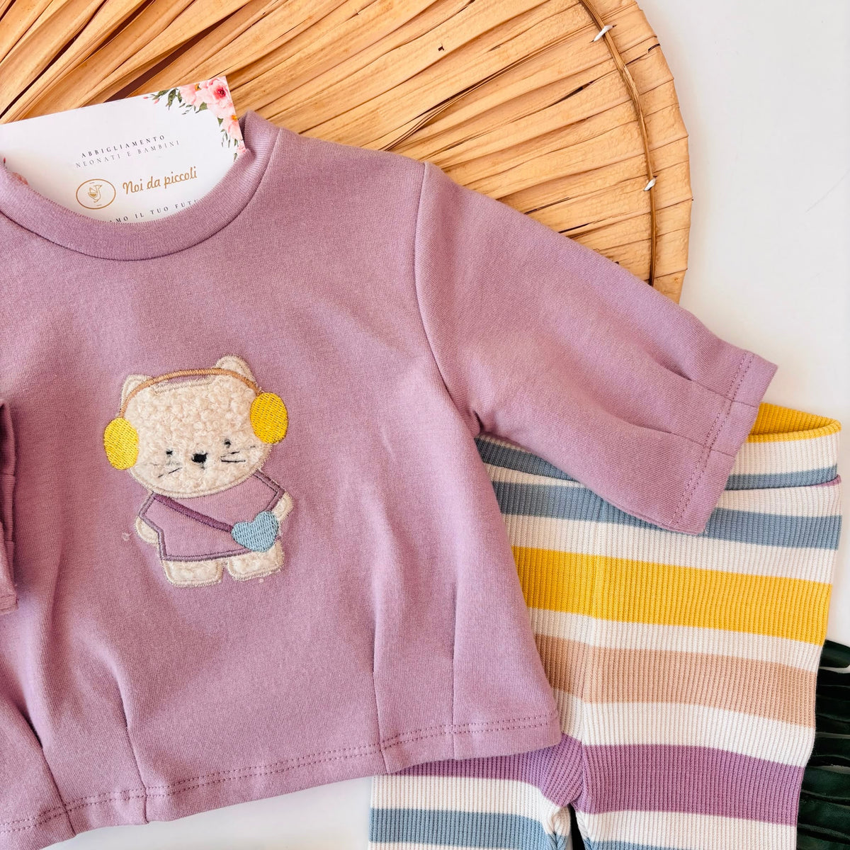 COMPLETO IN COTONE CALDO VIOLA CON ORSETTO - Noi da piccoli