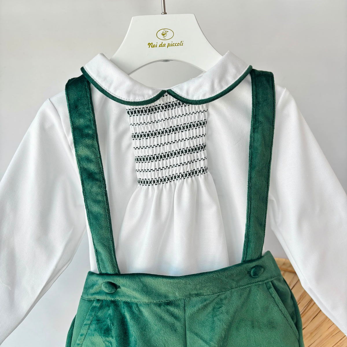 Green Velvet Set with Smocking Deolinda - Noi da piccoli