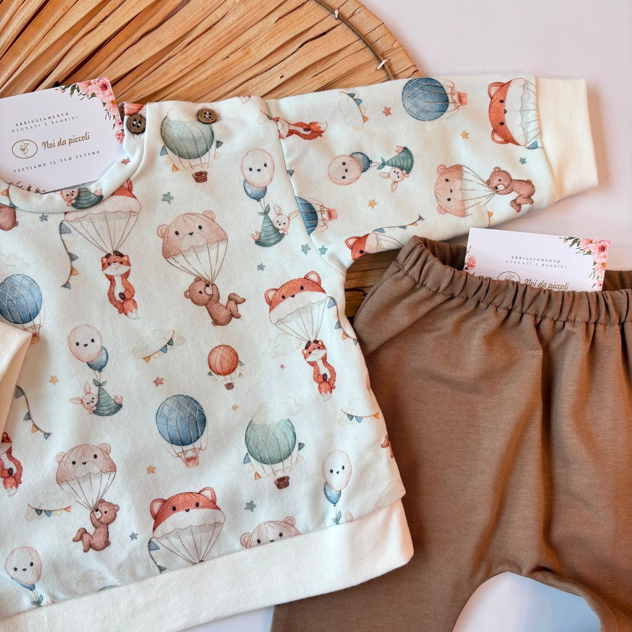 COMPLETO ORSETTO PARACADUTE IN FELPA BEIGE - Noi da piccoli