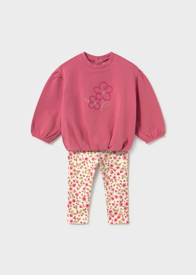COMPLETO ROSA CON FIORELLINI IN CALDO COTONE - Noi da piccoli