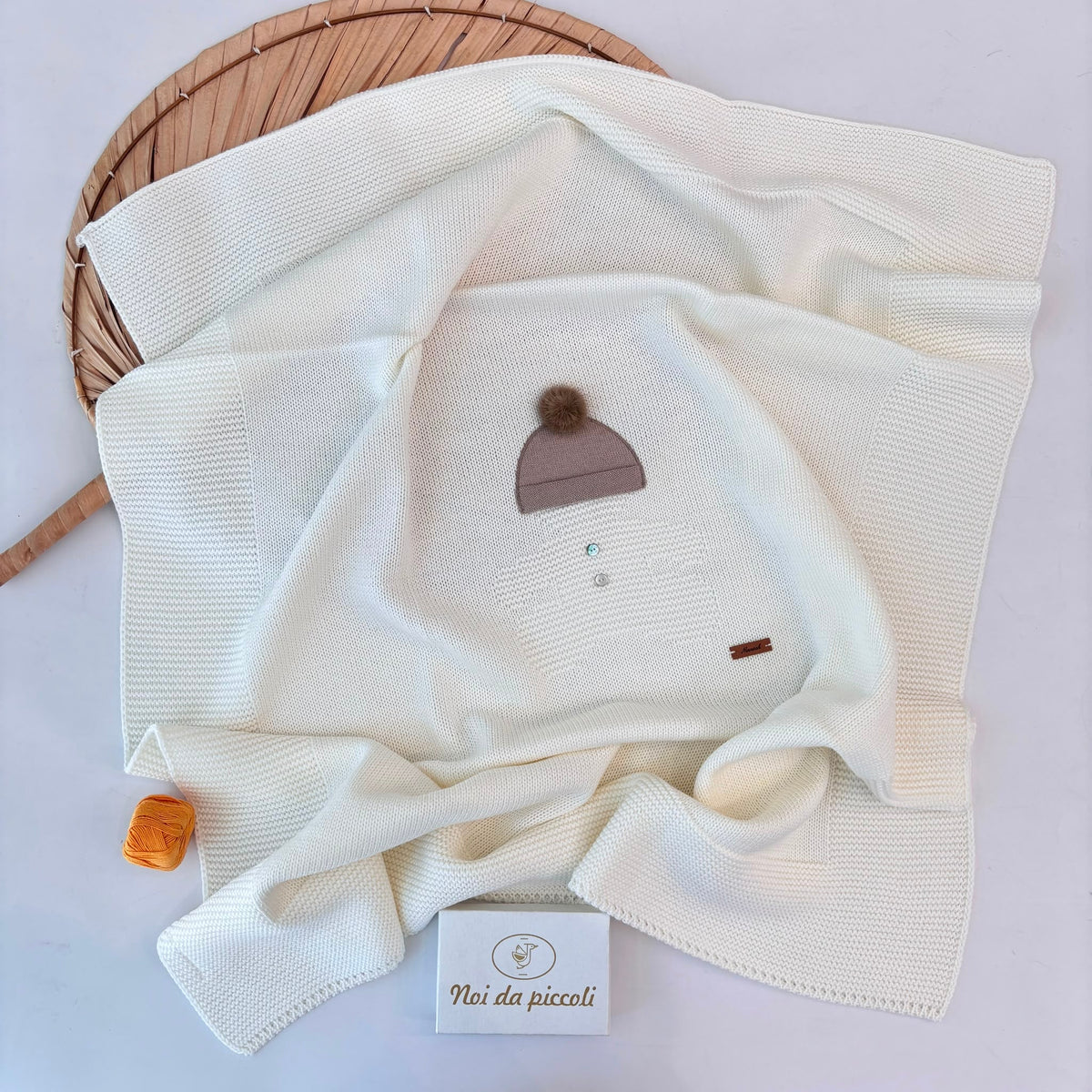 COORDINATO NASCITA in lana con hat pon pom AVORIO - Noi da piccoli