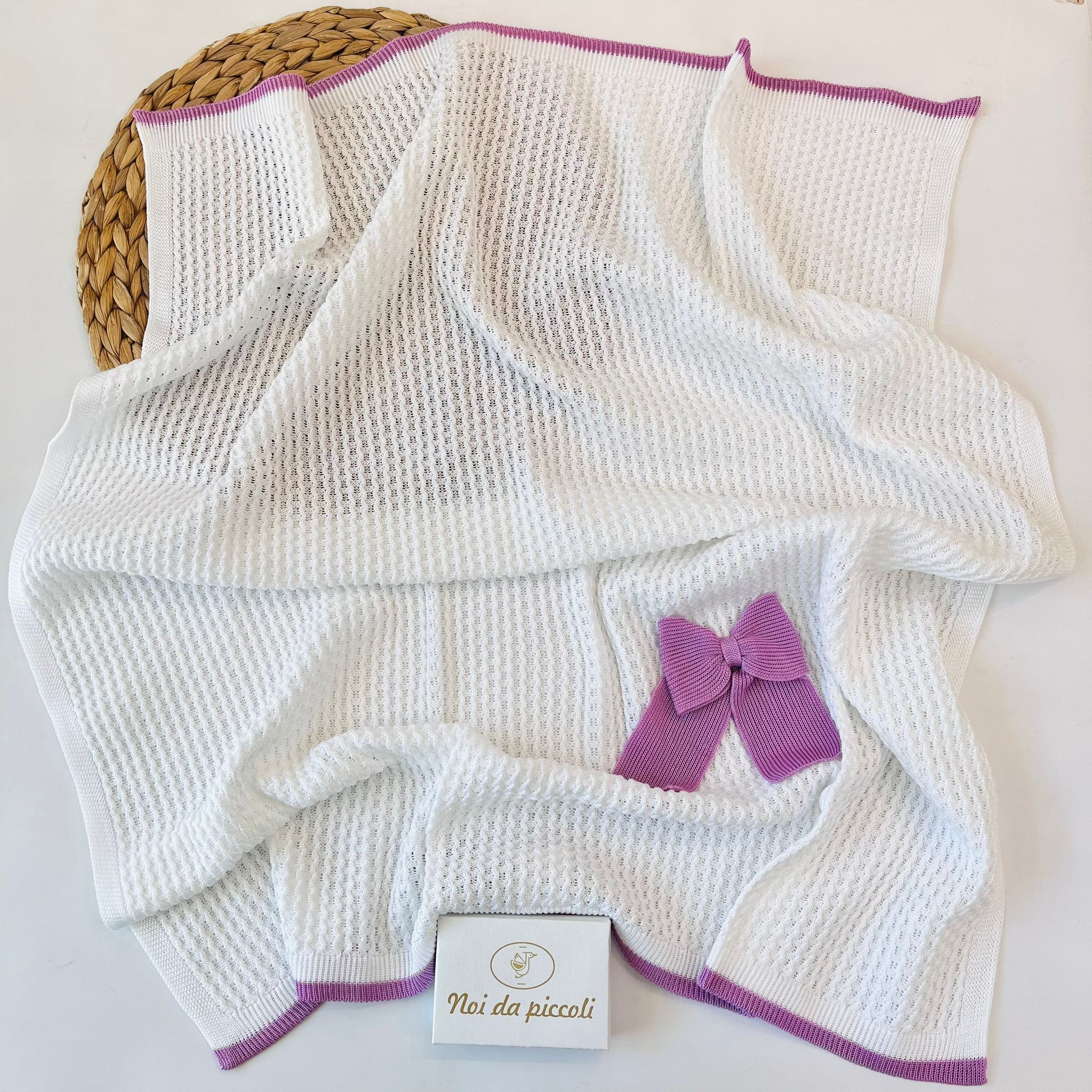 COPERTINA 100% FILO DI COTONE BIANCO CICLAMINO - Noi da piccoli