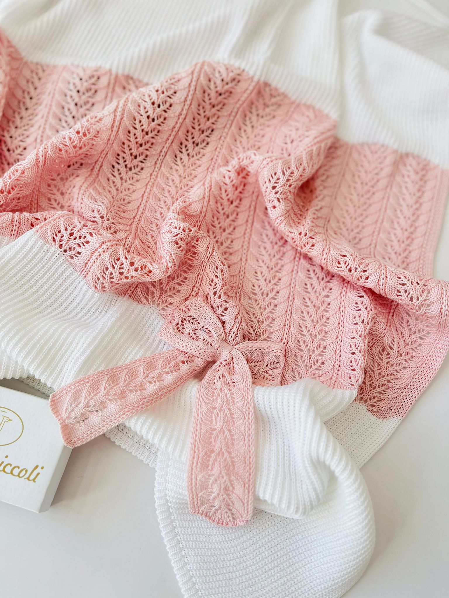 COPERTINA 100% FILO DI COTONE BIANCO ROSA - Noi da piccoli