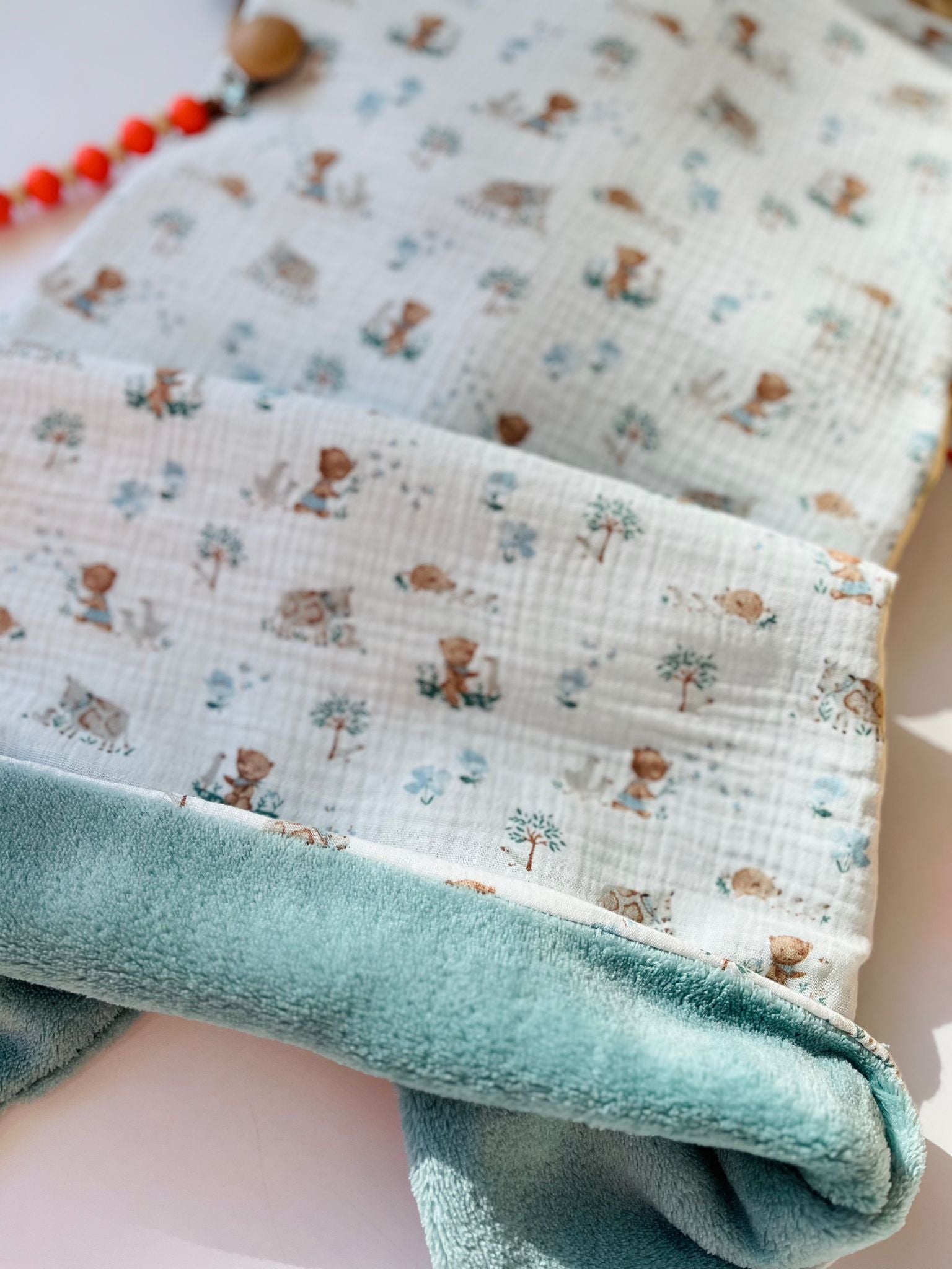 COPERTINA ANIMALI DI BOSCO DOUBLE FACE CINIGLIA E MUSSOLA VERDE - Noi da piccoli