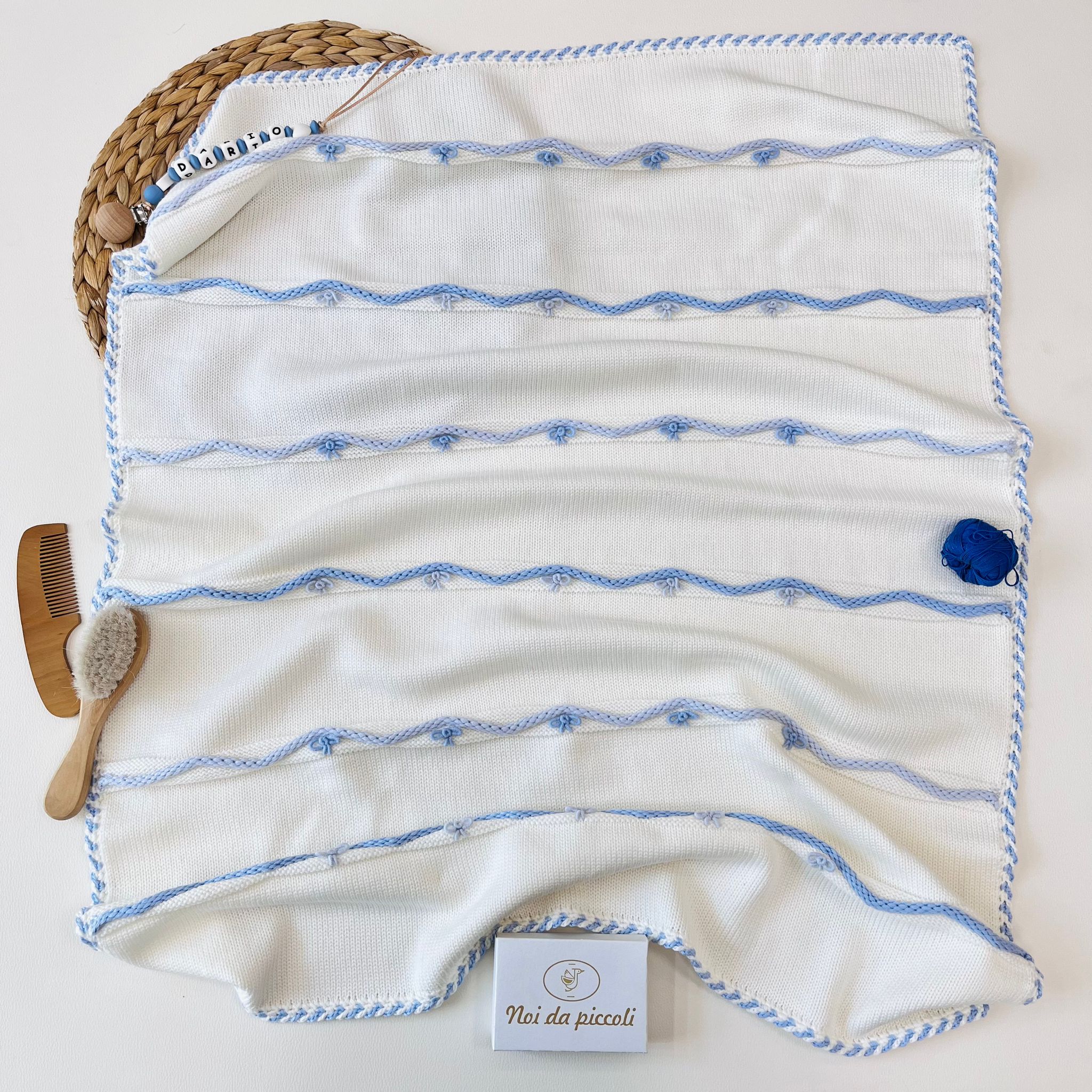 COPERTINA ARTEMIDE 100% LANA MERINO PANNA E CIELO - Noi da piccoli