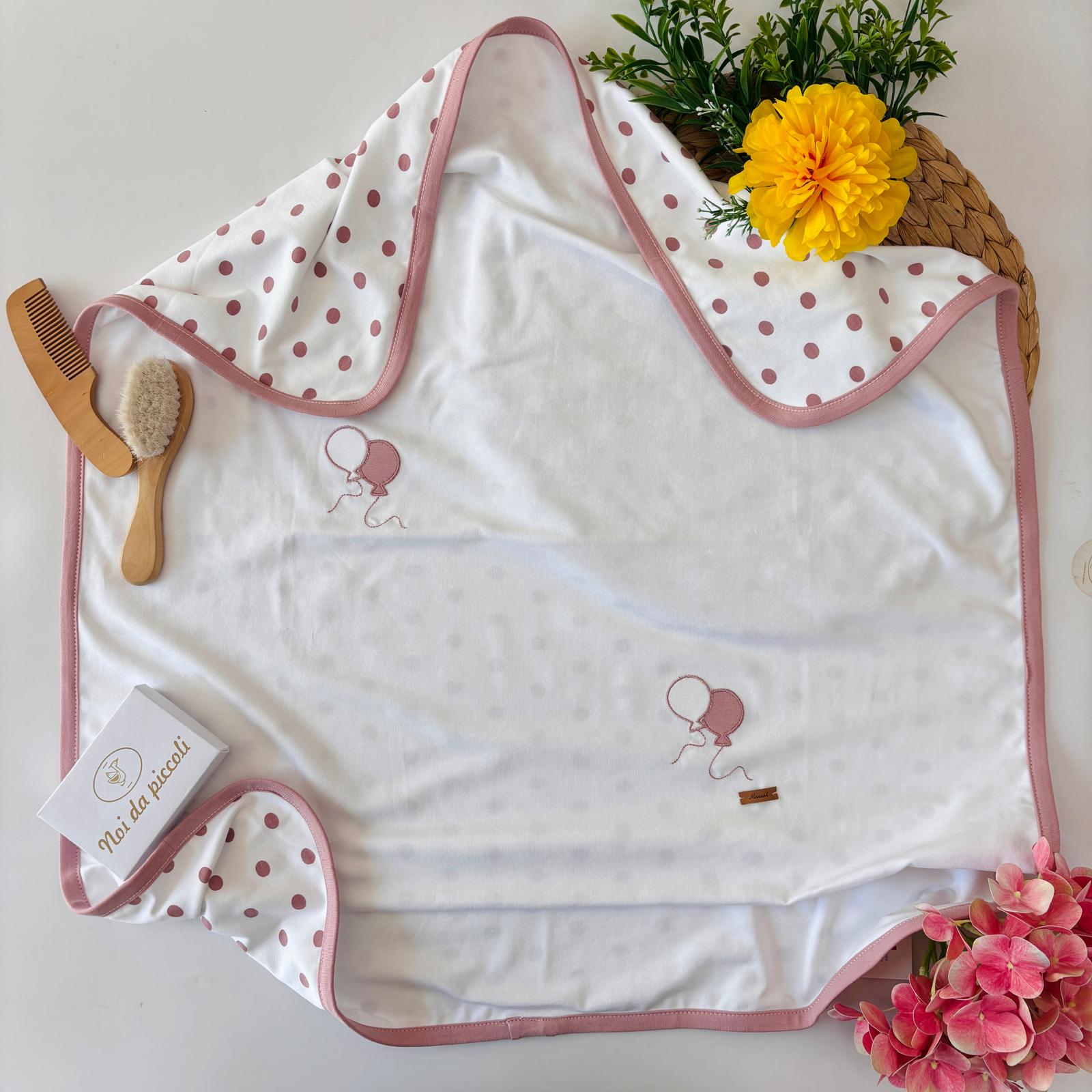 COPERTINA BIANCA A POIS ROSA COTONE - Noi da piccoli