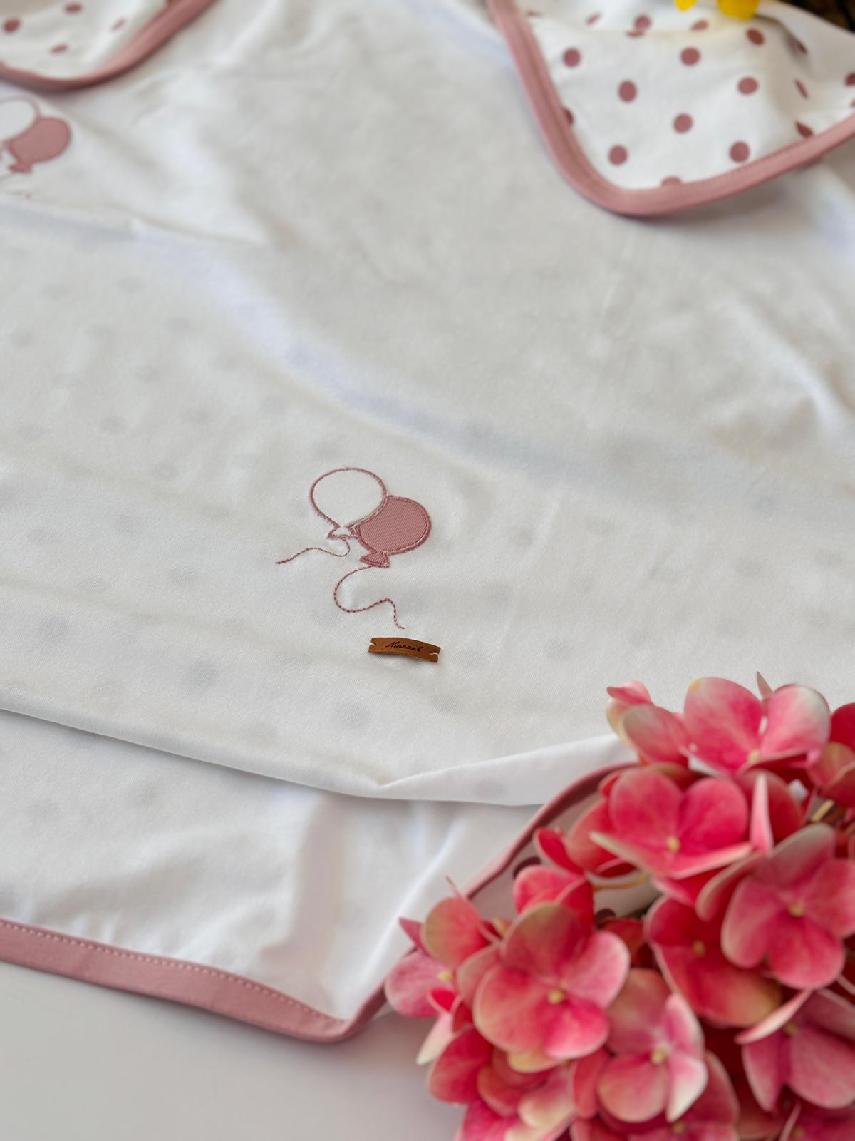 COPERTINA BIANCA A POIS ROSA COTONE - Noi da piccoli