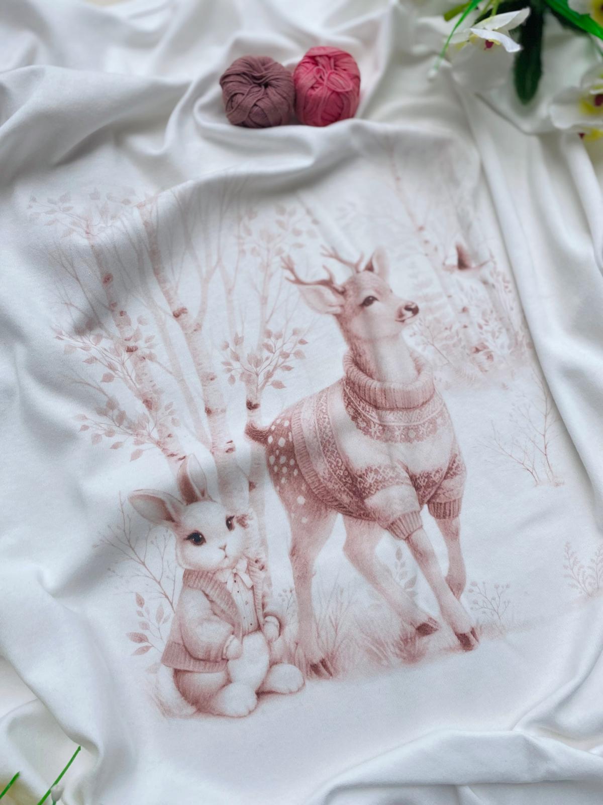 COPERTINA BIANCA E ROSA CON CONIGLIETTO E CERVO ROSA - Noi da piccoli