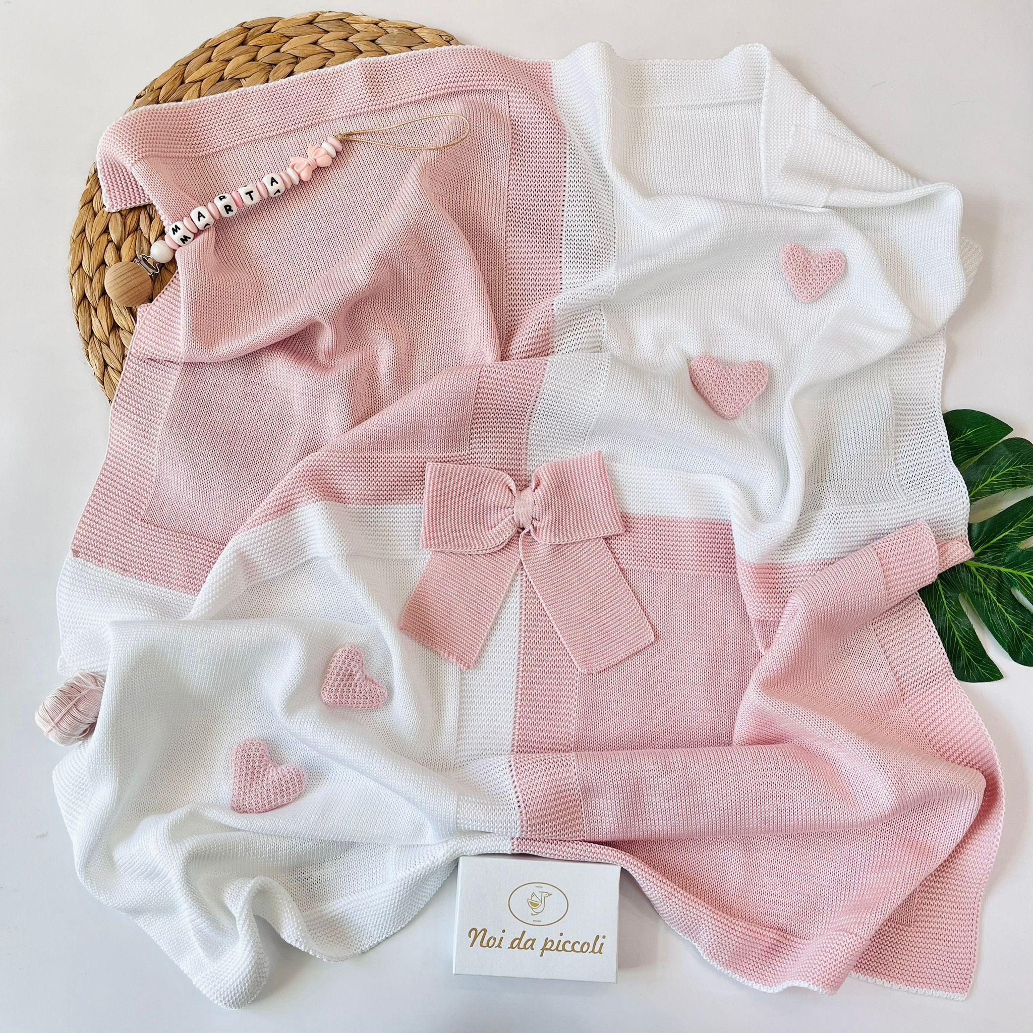 COPERTINA BICOLOR 100% FILO DI COTONE BIANCO ROSA CIPRIA - Noi da piccoli