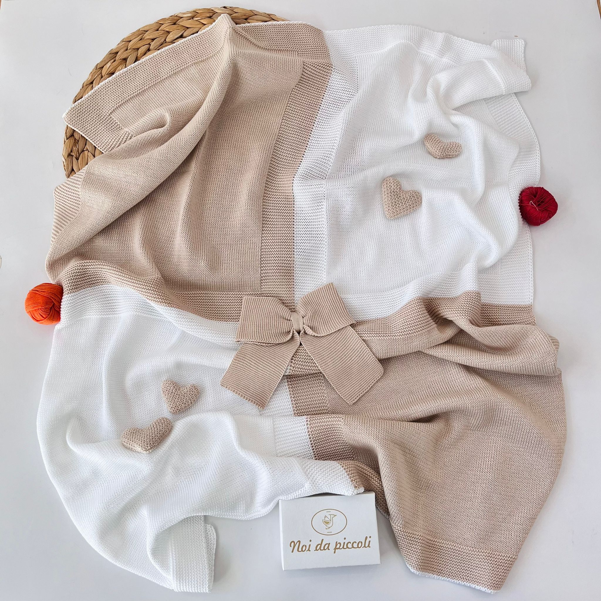 COPERTINA BICOLOR 100% FILO DI COTONE BIANCO SABBIA - Noi da piccoli
