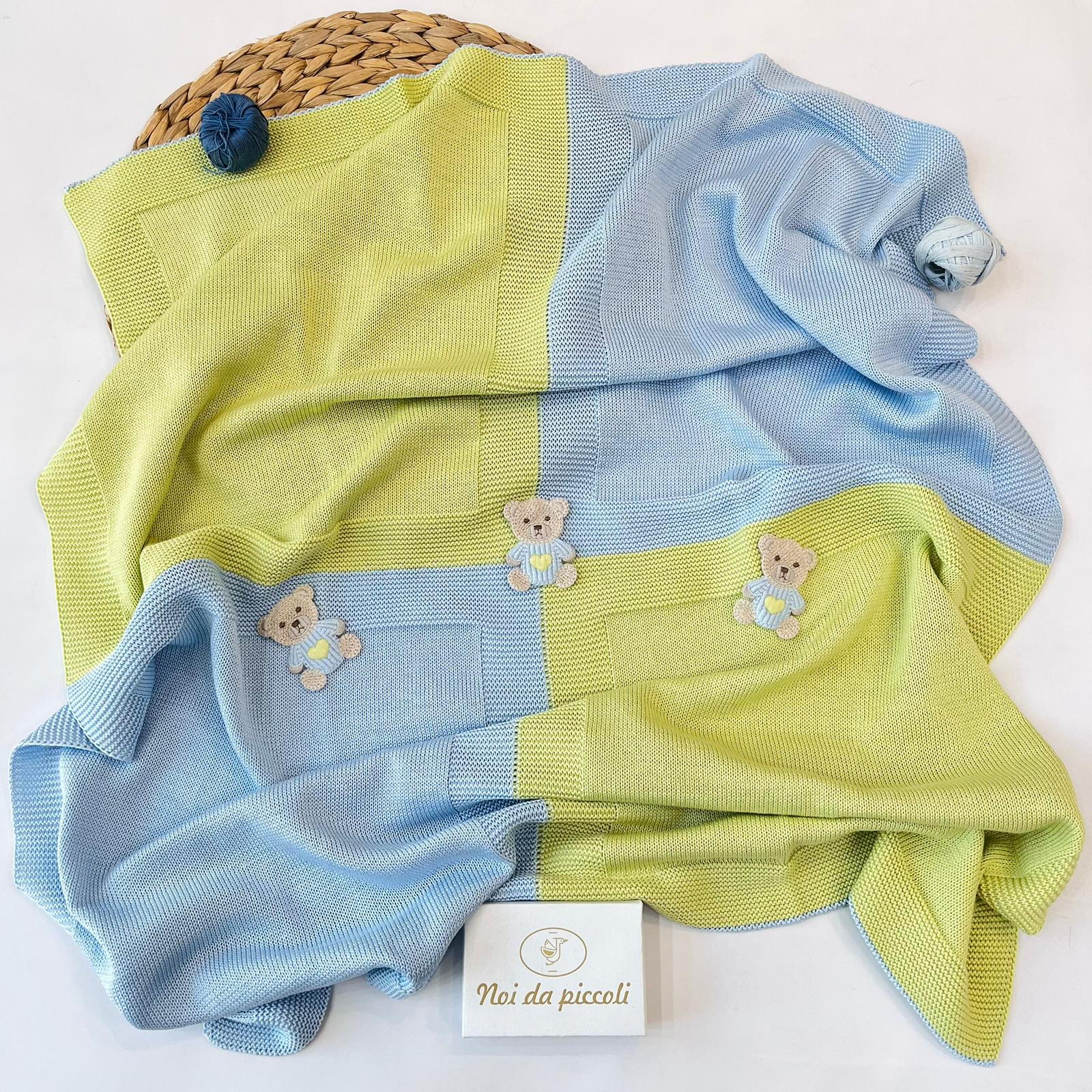 COPERTINA BICOLOR 100% FILO DI COTONE POLVERE LIME - Noi da piccoli