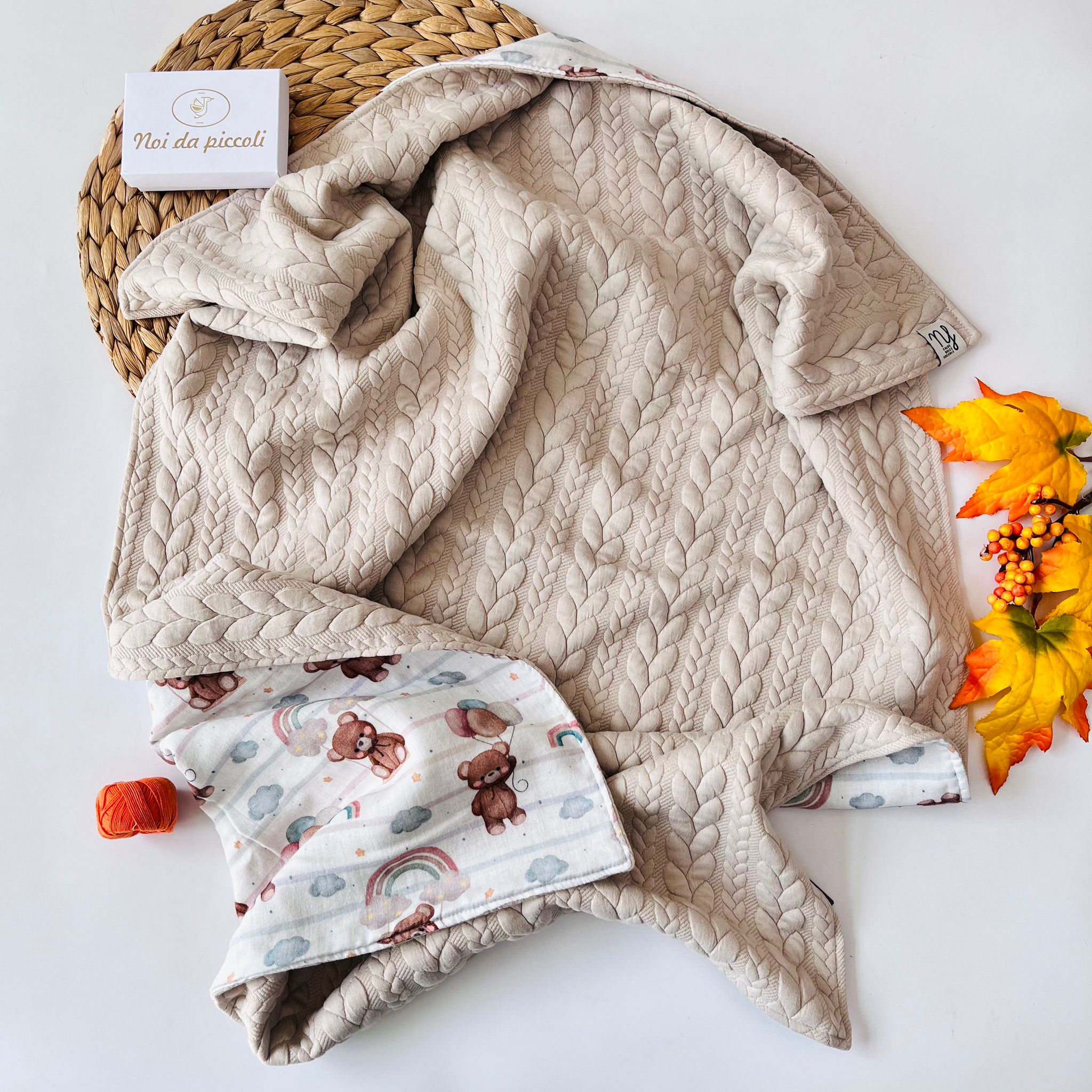 COPERTINA CULLA DOUBLE FACE RIGHE ORSETTO COTONE CALDO BEIGE - Noi da piccoli