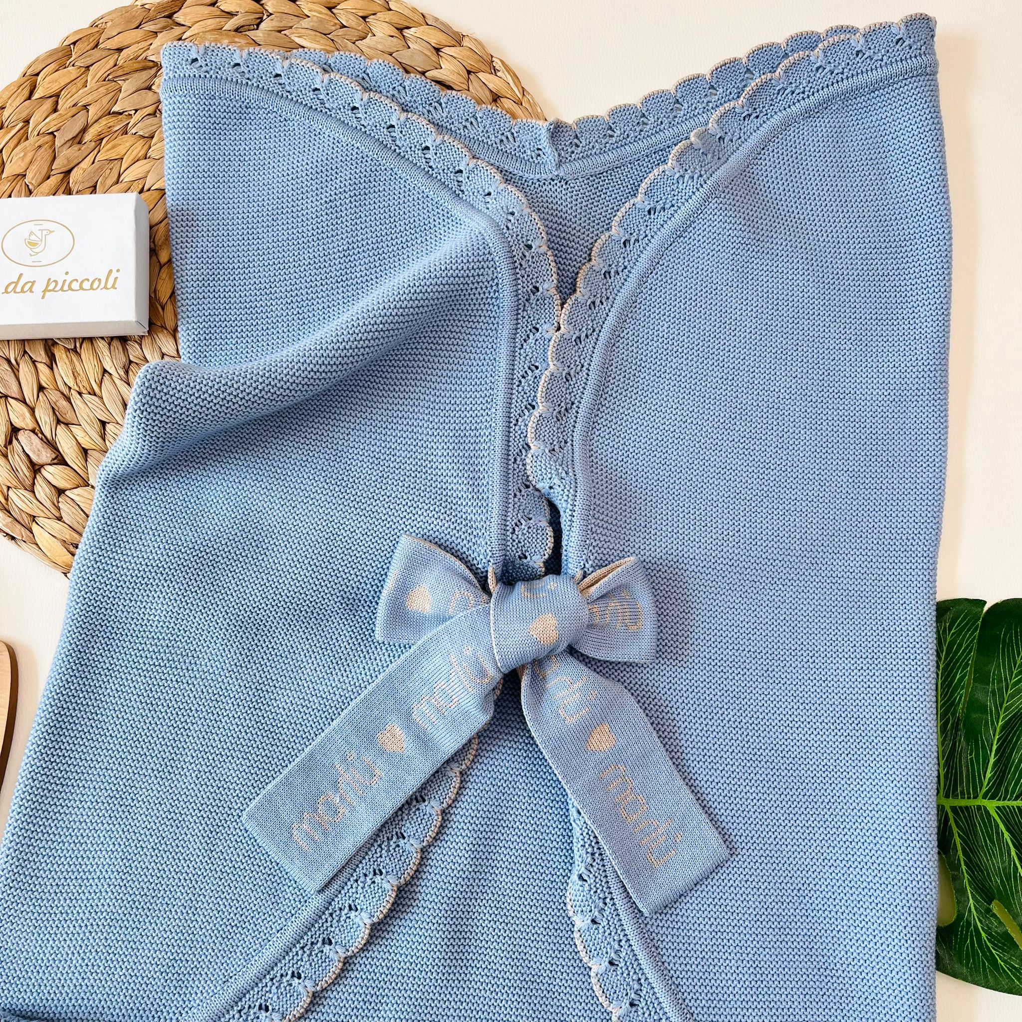 COPERTINA CUORE 100% LANA CIELO POLVERE CAMMELLO - Noi da piccoli