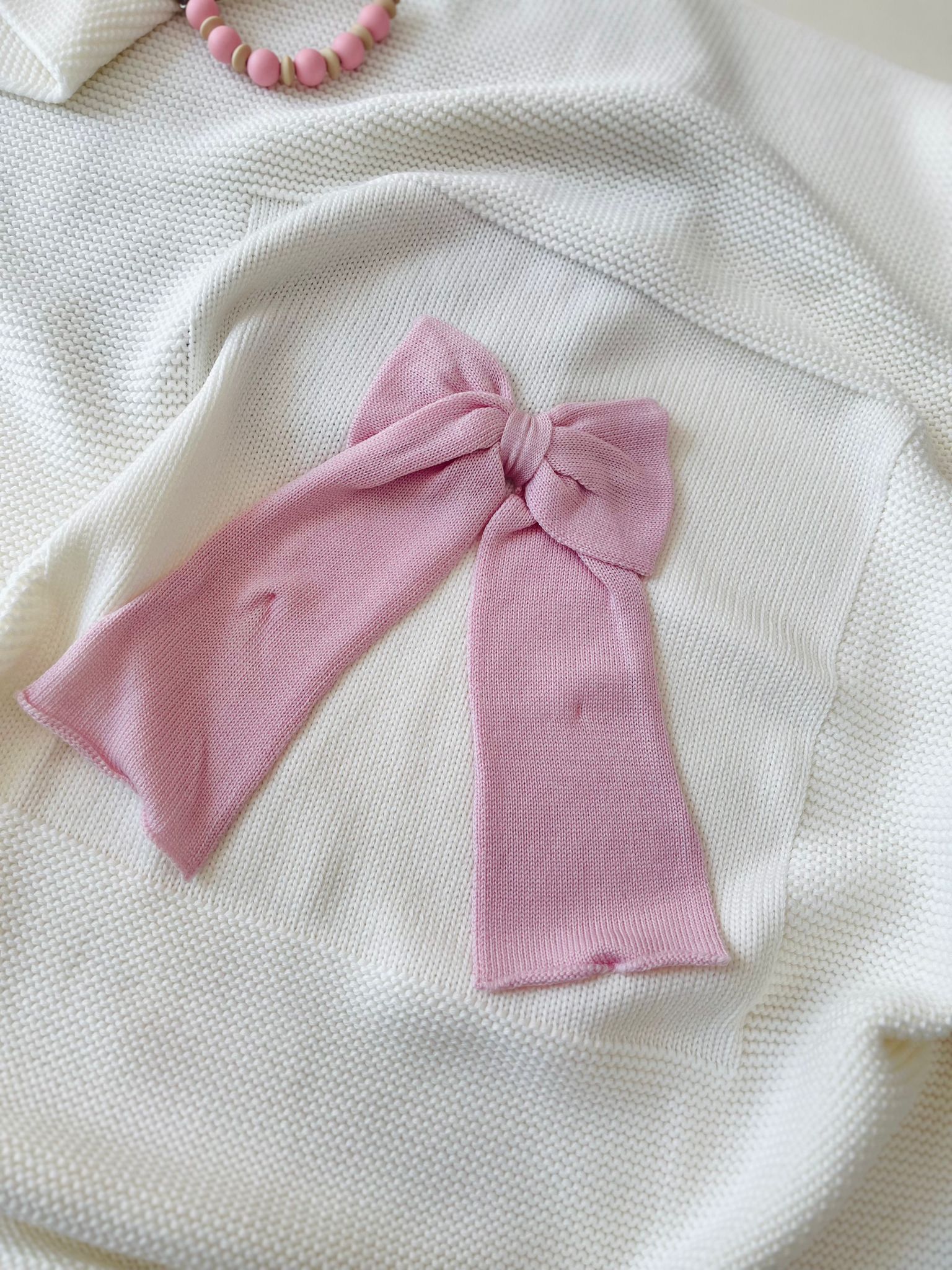 COPERTINA FIOCCONE 100% lana merino extrafine ROSA E PANNA - Noi da piccoli