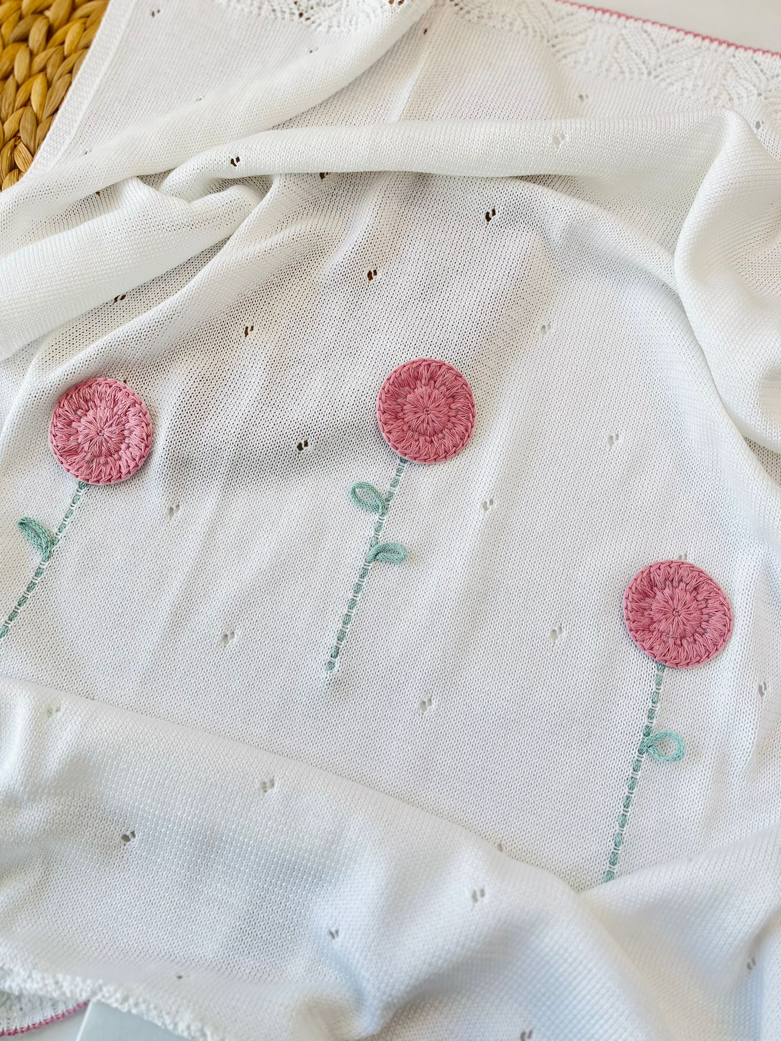 COPERTINA FIORI 3D 100% FILO DI COTONE BIANCO MELOGRANO - Noi da piccoli