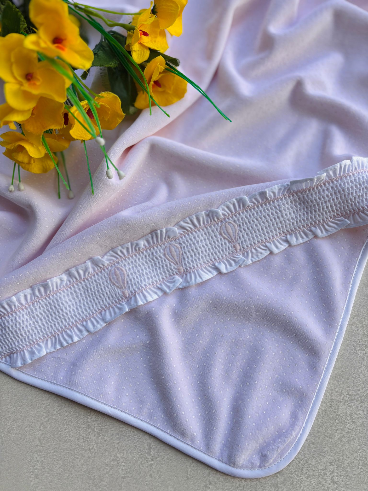 COPERTINA IN CINIGLIA A POIS CON MONGOLFIERE ROSA - Noi da piccoli