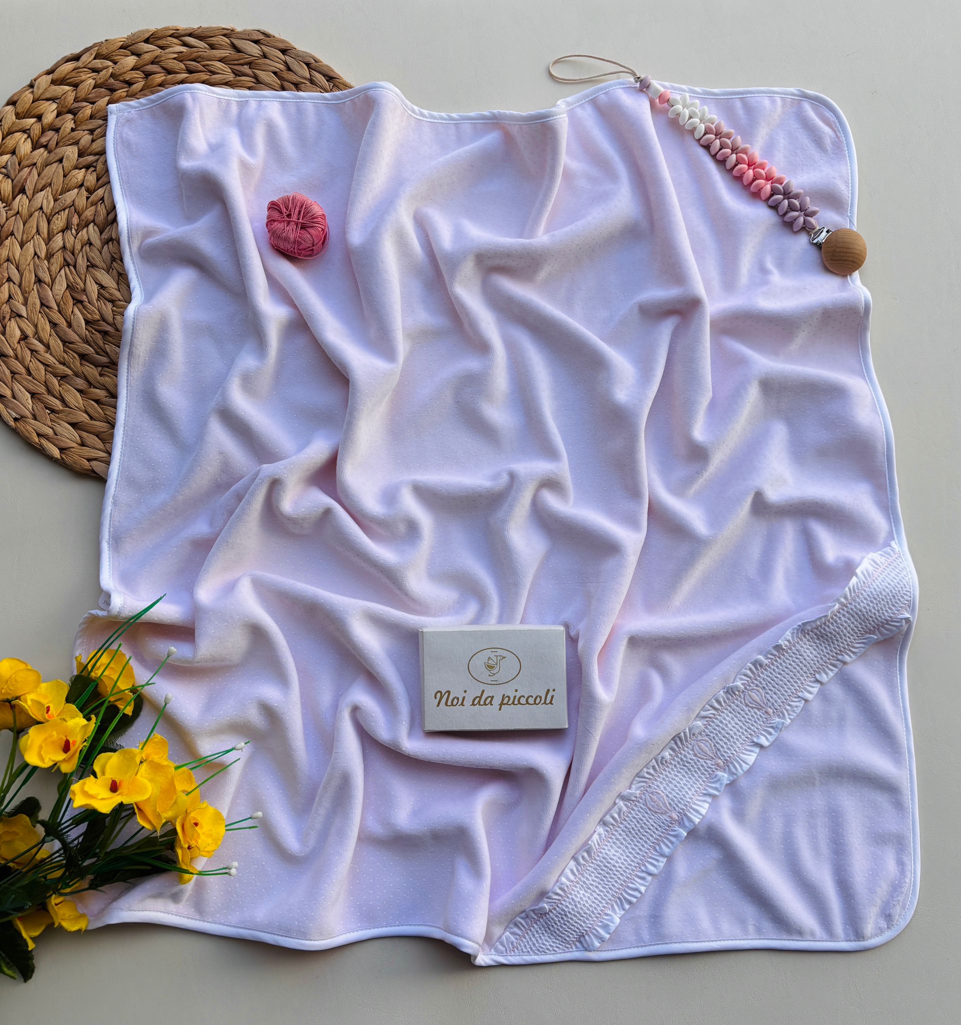 COPERTINA IN CINIGLIA A POIS CON MONGOLFIERE ROSA - Noi da piccoli