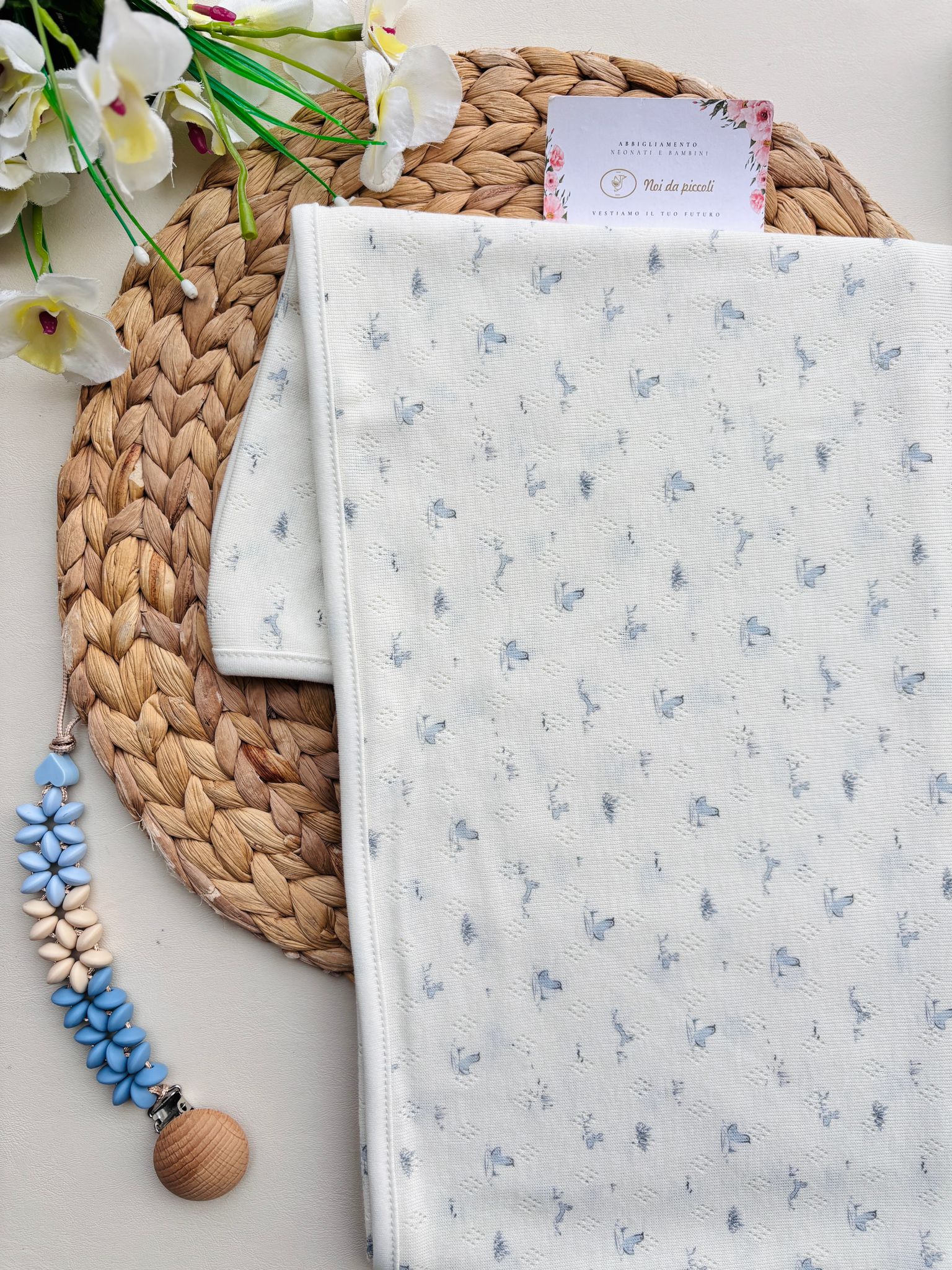 COPERTINA IN COTONE CON ANIMALINI CRUDO - Noi da piccoli