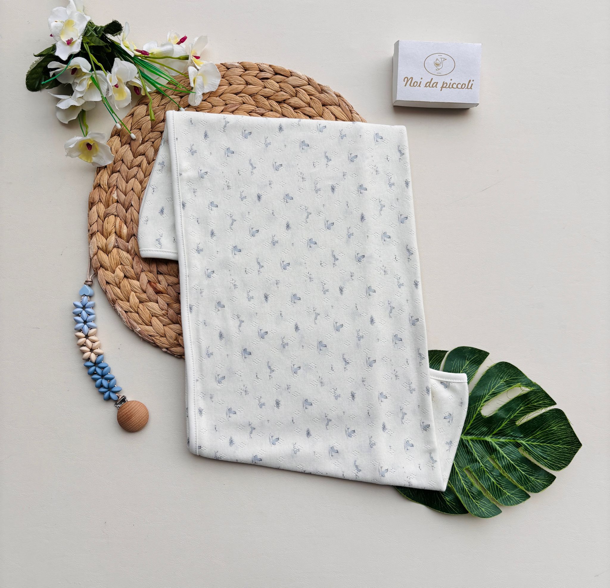 COPERTINA IN COTONE CON ANIMALINI CRUDO - Noi da piccoli