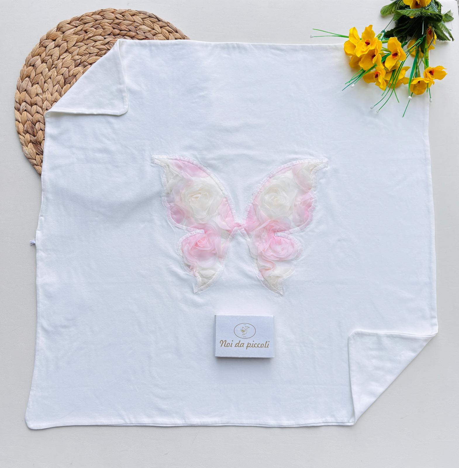 COPERTINA IN COTONE CON FIORI BIANCO ROSA - Noi da piccoli