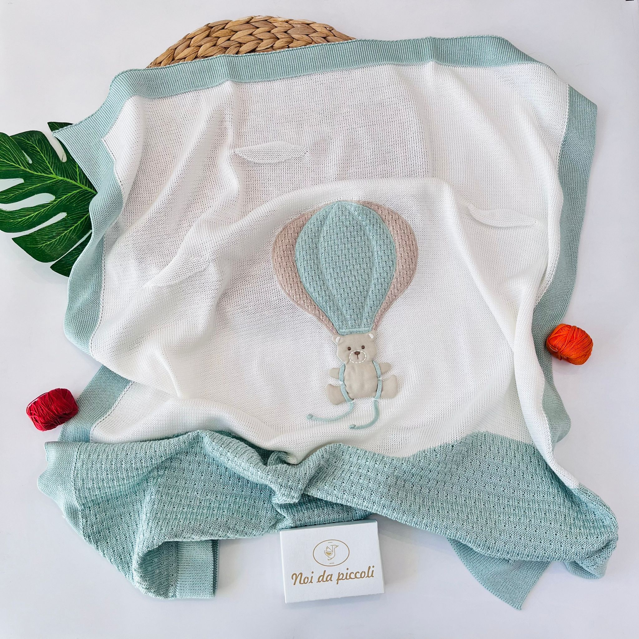 COPERTINA MONGOLFIERA 100% FILO DI COTONE VERDE SALVIA - Noi da piccoli