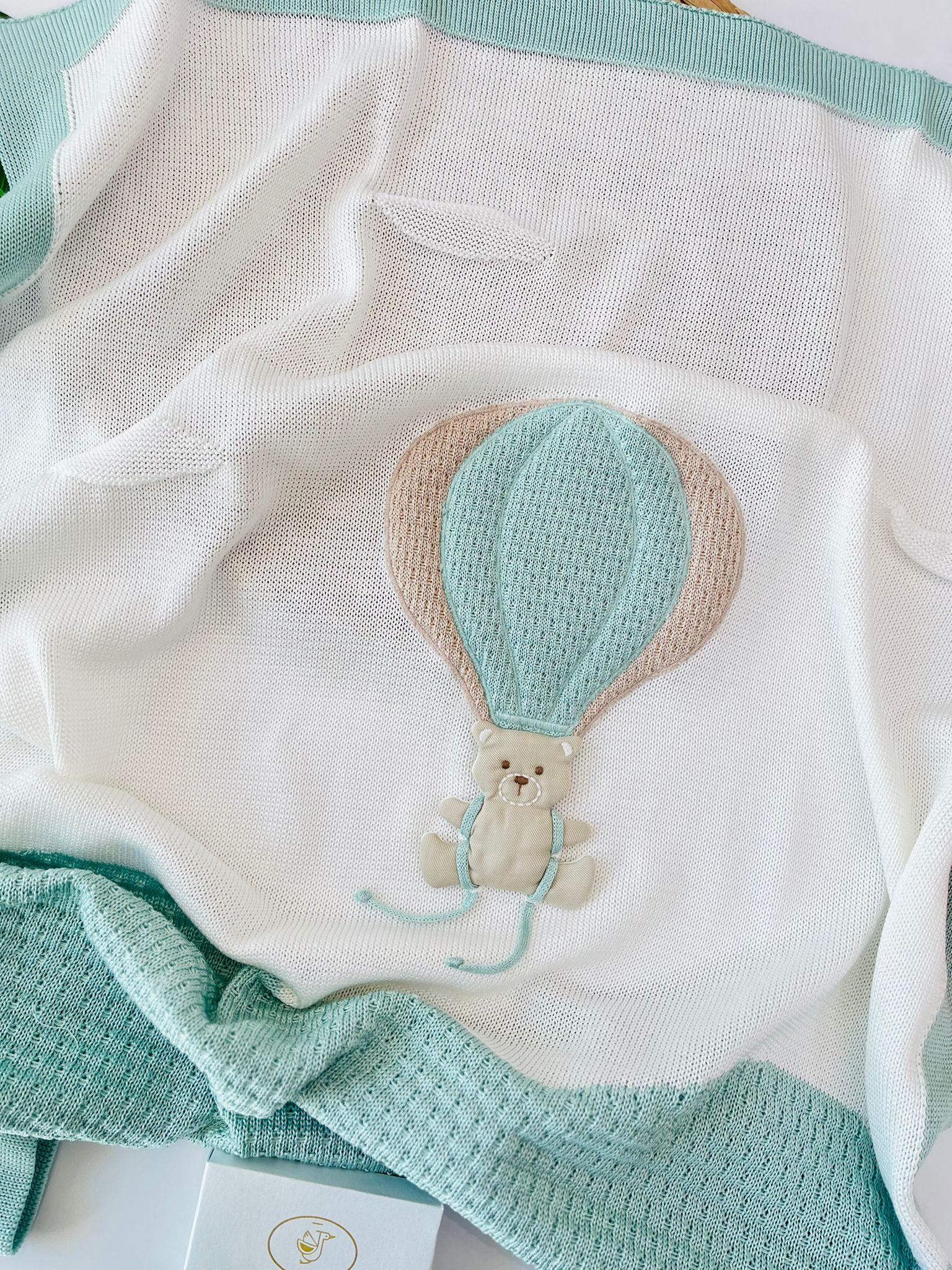 COPERTINA MONGOLFIERA 100% FILO DI COTONE VERDE SALVIA - Noi da piccoli