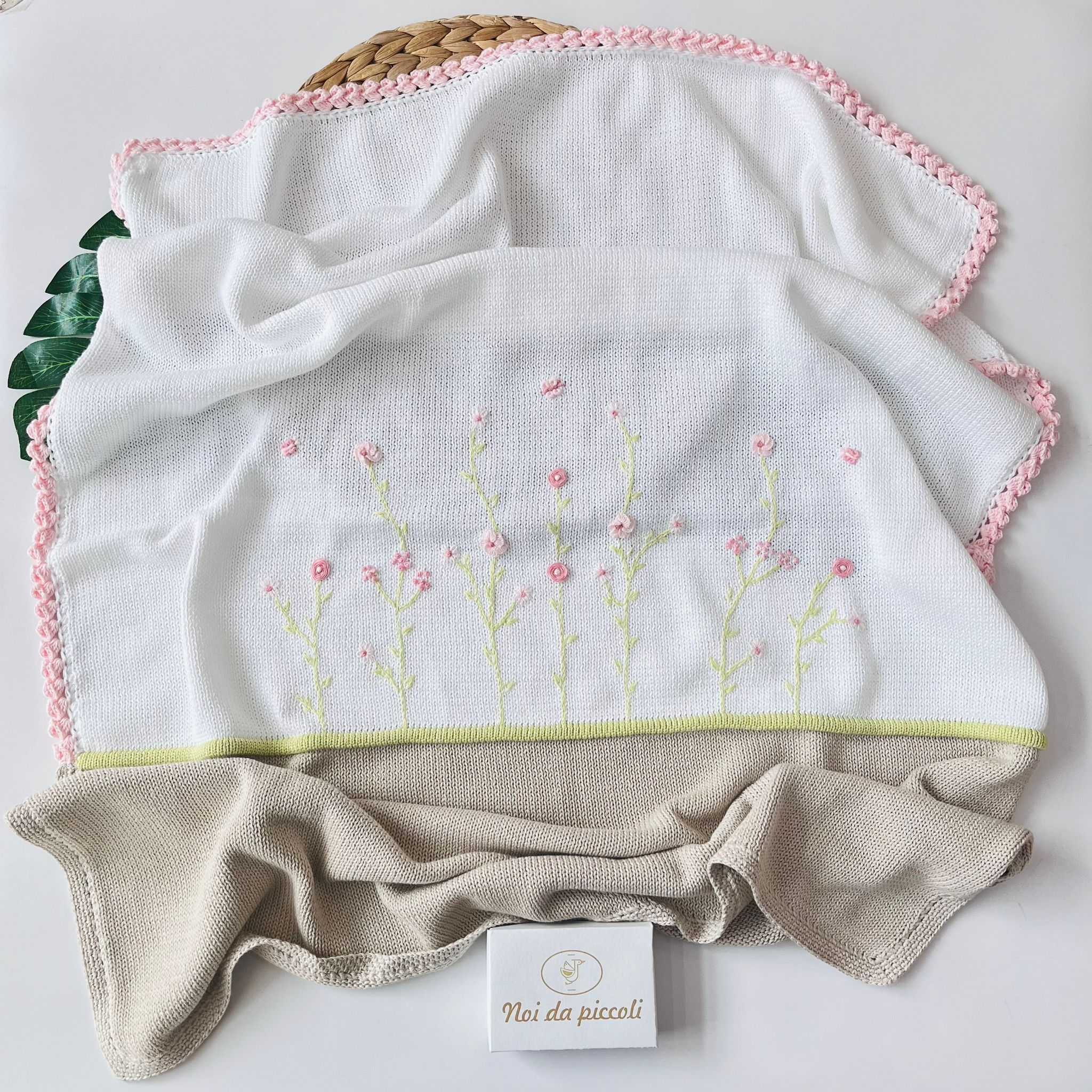 COPERTINA MORGANA 100% FILO DI COTONE PANNA TORTORA - Noi da piccoli