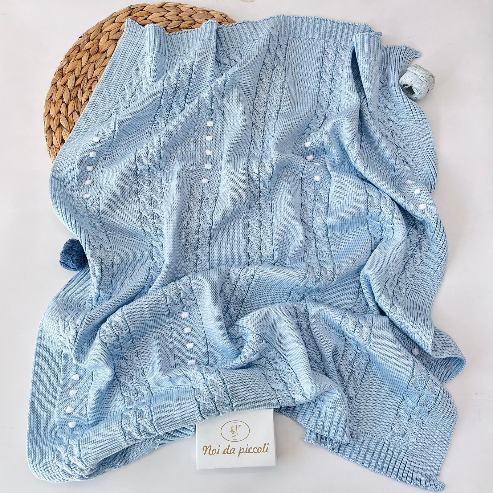 COPERTINA POIS E TRECCE 100% FILO DI COTONE POLVERE BIANCO - Noi da piccoli