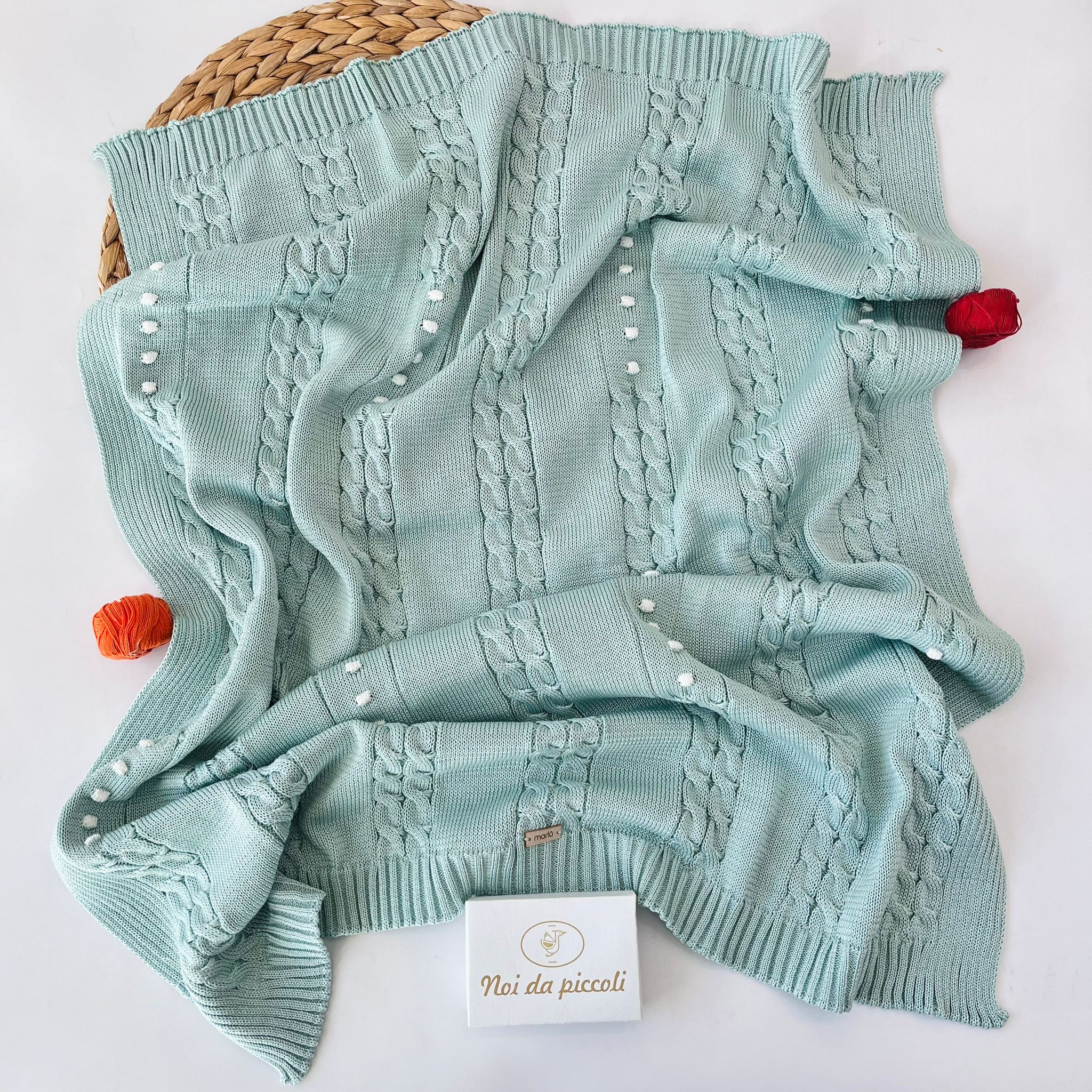 COPERTINA POIS E TRECCE 100% FILO DI COTONE SALVIA VANIGLIA - Noi da piccoli