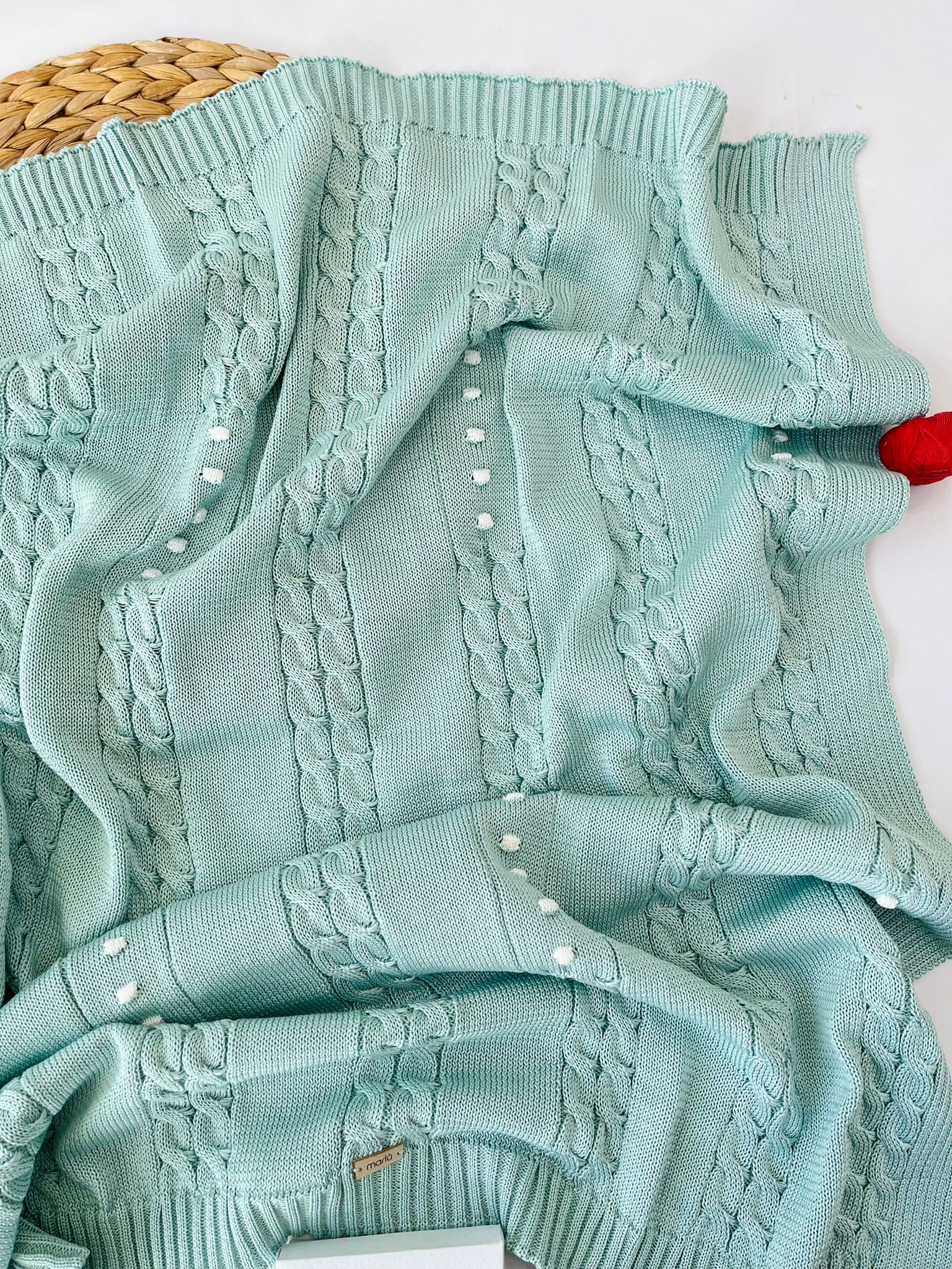 COPERTINA POIS E TRECCE 100% FILO DI COTONE SALVIA VANIGLIA - Noi da piccoli