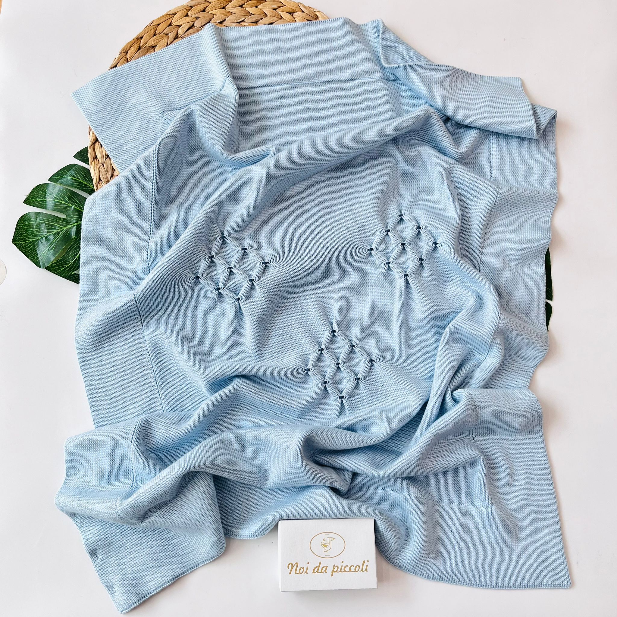 COPERTINA ROMBI 100% FILO DI COTONE CELESTE - Noi da piccoli