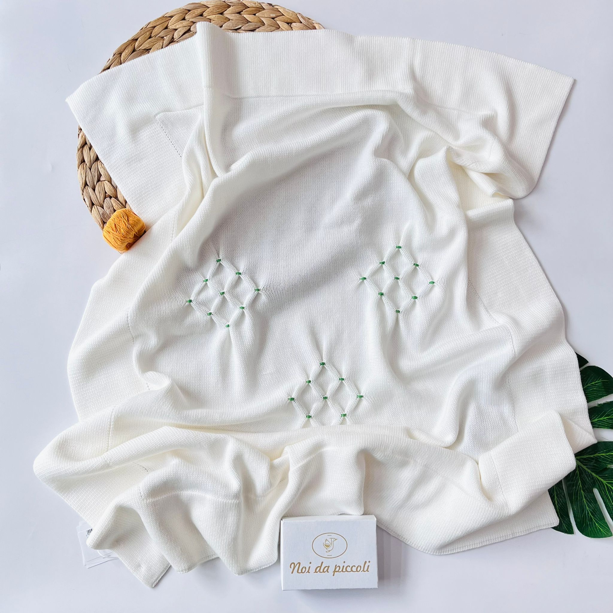 COPERTINA ROMBI 100% FILO DI COTONE PANNA VERDE - Noi da piccoli