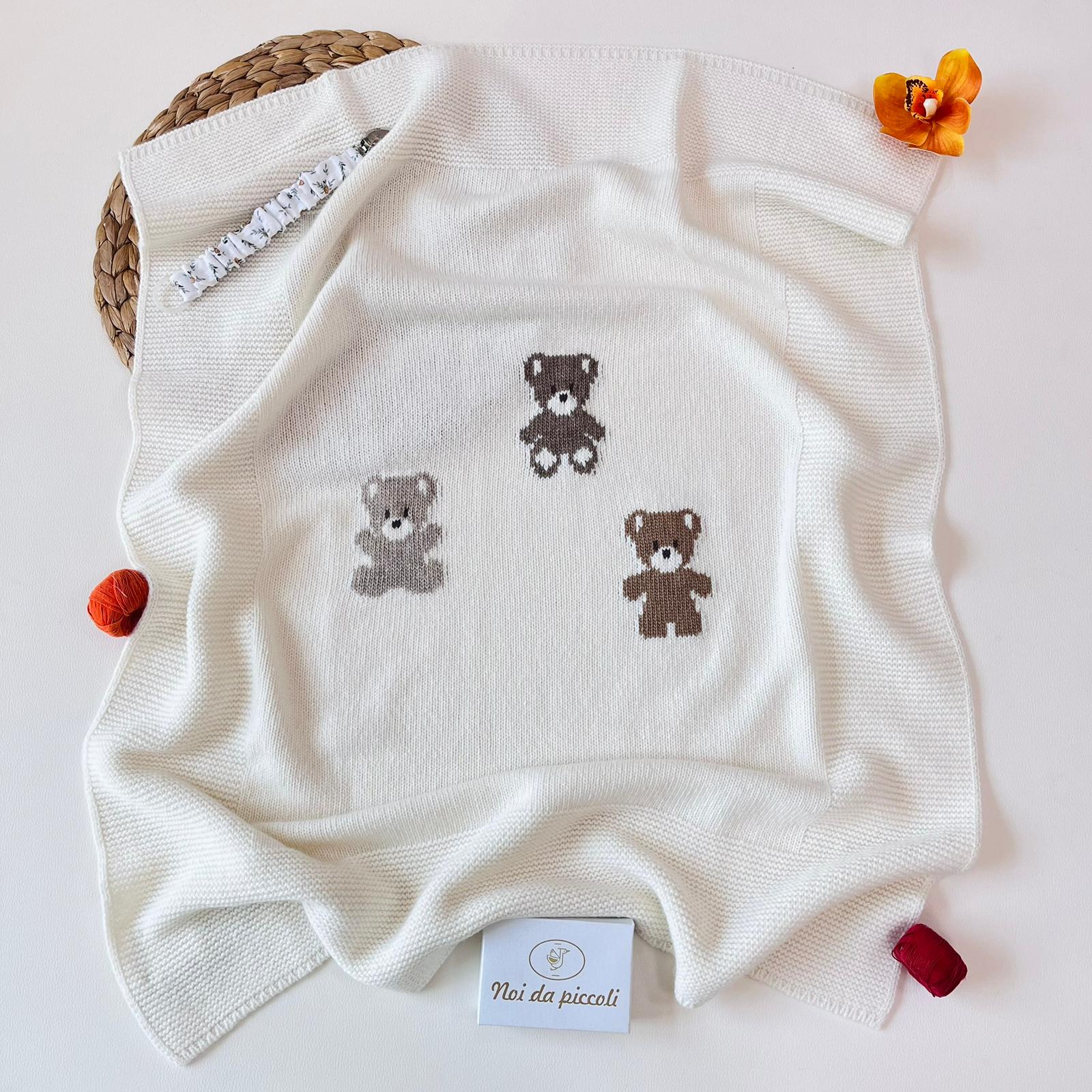 COPERTINA TANTI ORSETTI LANA MERINO PANNA - Noi da piccoli