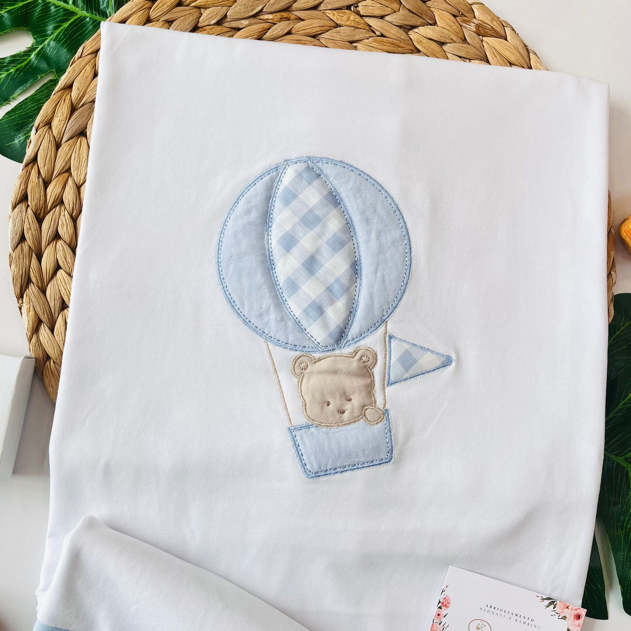 COPERTINA TEDDY IN MONGOLFIERA 100 % COTONE BIANCO CIELO - Noi da piccoli